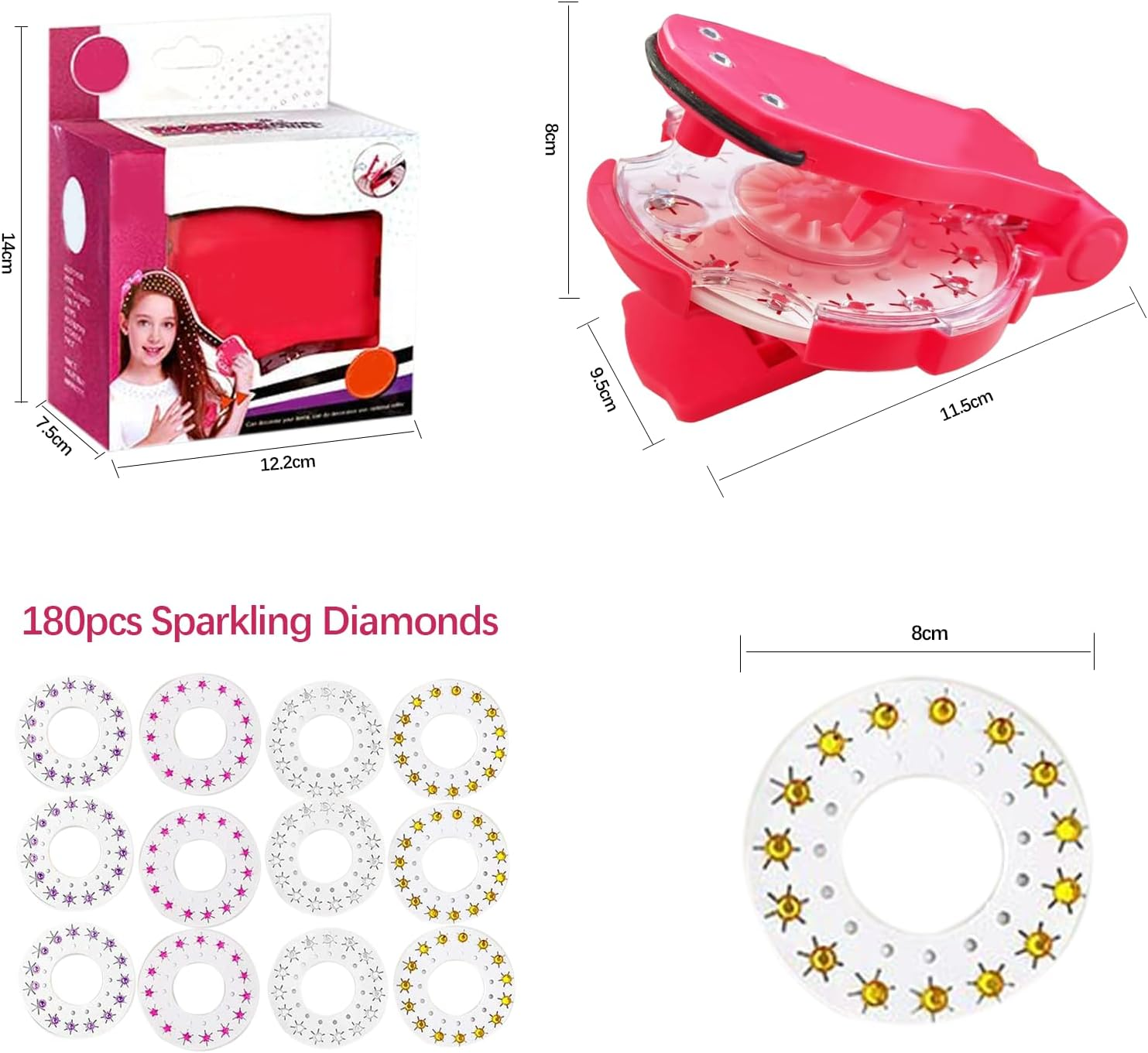 Hair Bedazzler Kit, 180 Pieces Glitter Stones and 1 Piece Diamond Hair Machine, Hair Gemstone Styler, Hair Glitter Machine, for Brightening Hair, Clothes, Accessories image number 4