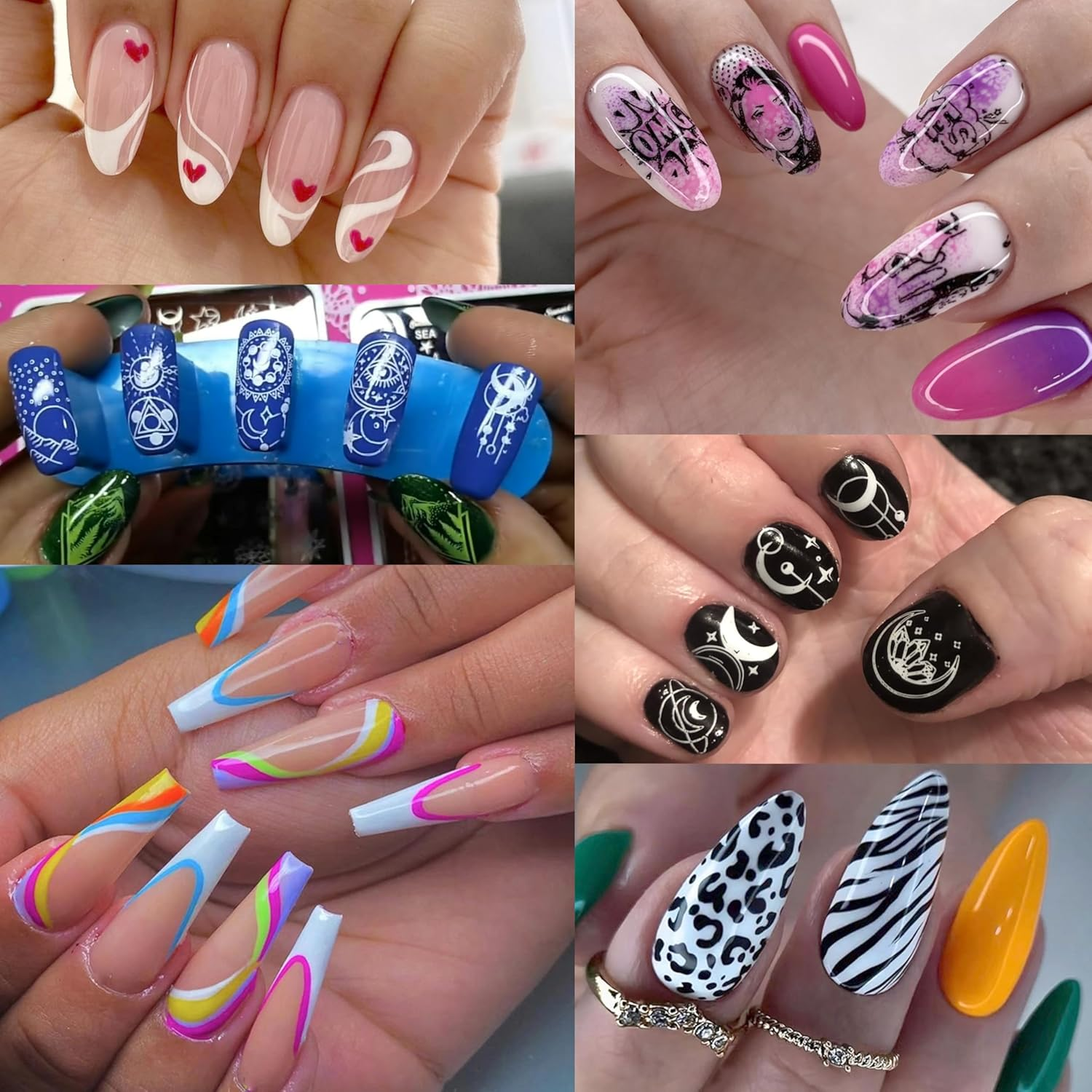 French Nails Stamp Nail Stencils Set, 5 Star Moon Flowers Nail Stamp Stencils Geometry Lines Nail Stamping Plate Nail Stencil Stamp Snake Stamp Stencils for Nails Stamping Set image number 2