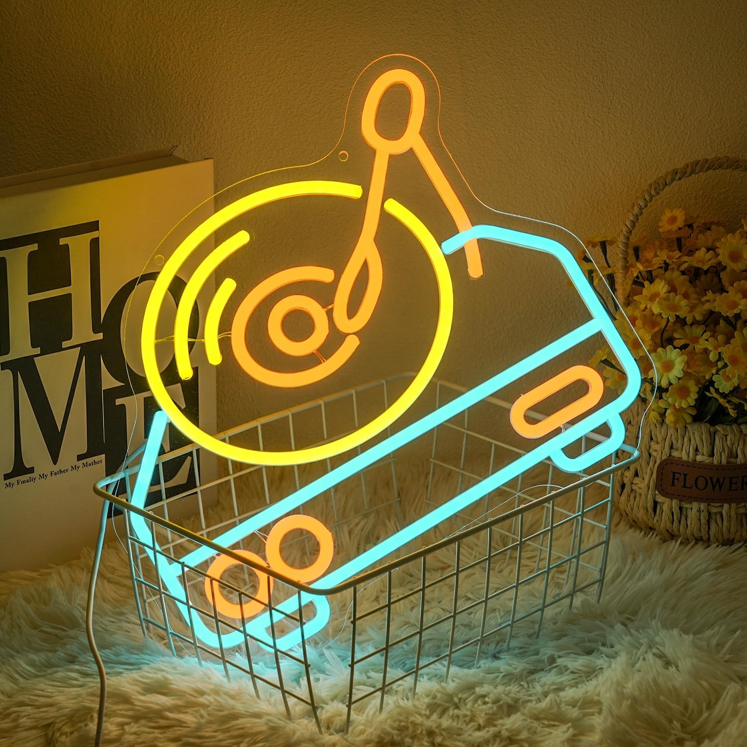 LMSIGNLY Music Plate Neon Sign for Wall Decoration Music Neon Light Vintage Record Player LED Neon Signs Dimmable Colourful Music LED Light up Sign for Bar Party Concert Christmas Wall Art image number 5