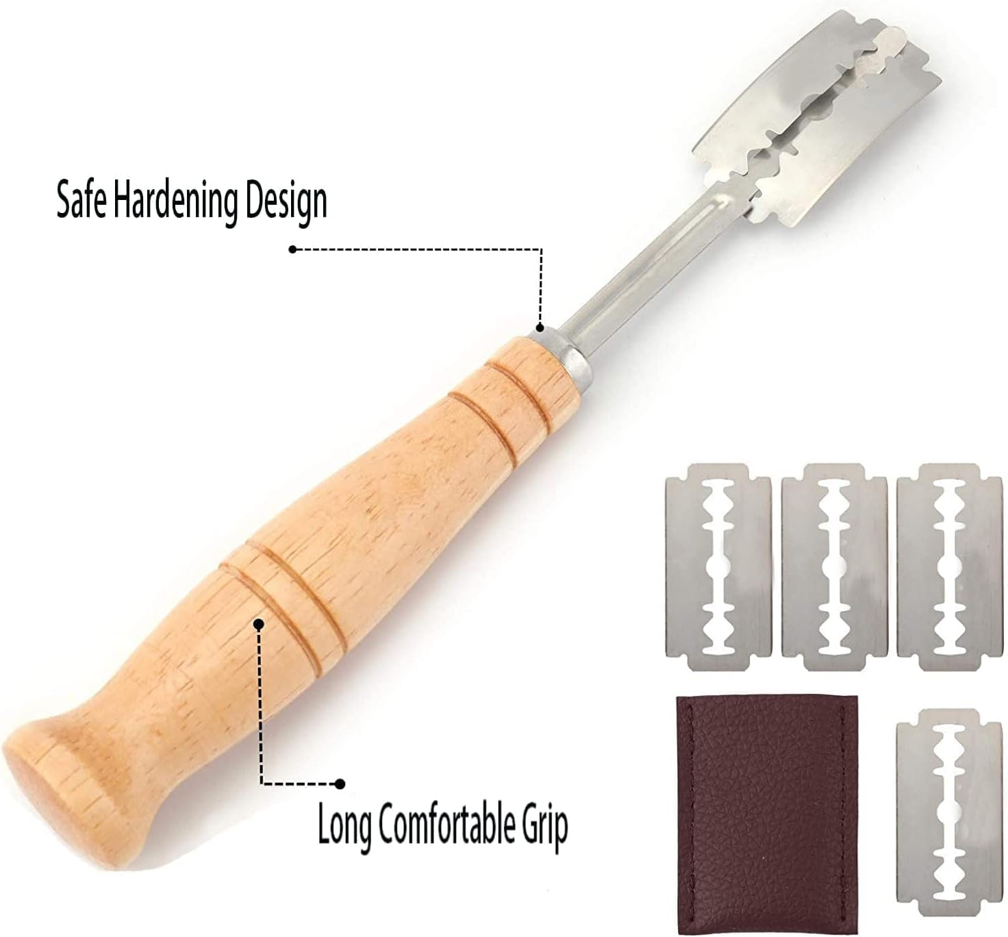 Bread Lame Dough Scoring Slashing Tools Baking Sourdough Bread Knife Razor Cutter Bread Lame Slashing Tool, 2Pcs Wooden Handle Bread Slashing Tool Dough Scoring Tools with 20 Pieces Replaceable Blades image number 2