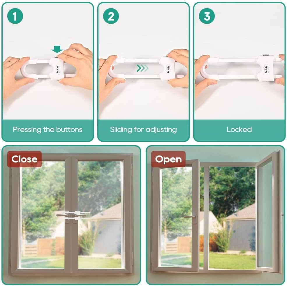 4 Packs Cabinet Locks,U-Shaped Sliding Child Safety Lock, Adjustable Baby Proofing Cabinets Lock,Childproof Latches for Knobs, Handles on Kitchen Doors and Home Drawers Closet image number 6