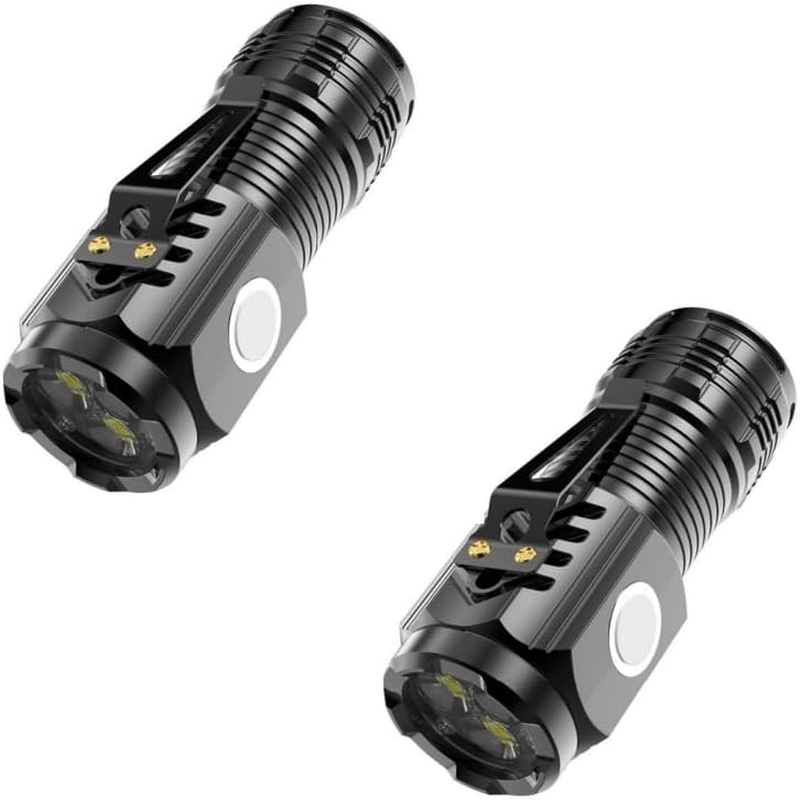 Rechargeable Mini Flashlights,Bright 3 LED Flash Lights, Small EDC Flashlight with Belt Clip, 5 Lighting Modes Portable Rechargeable Flashlights for Camping Home (2, Black)