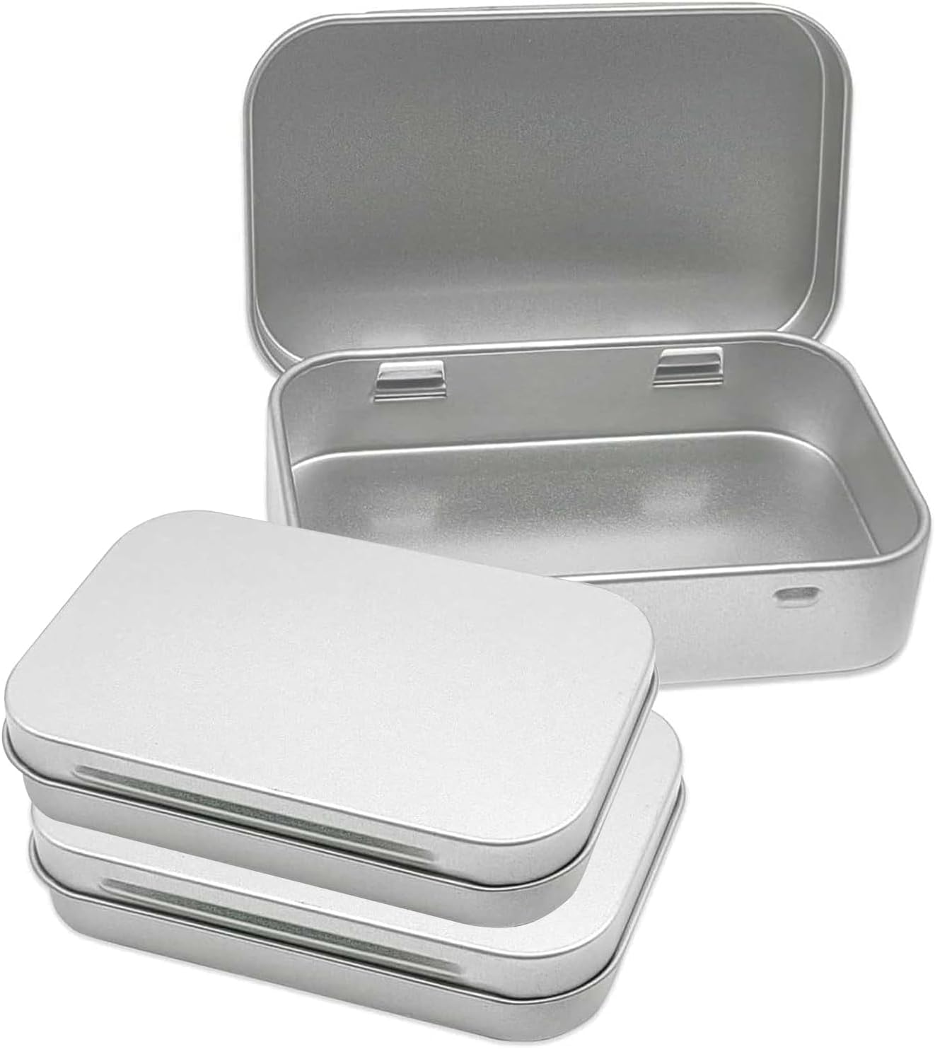 3-Pack Tin Box Candy Key Earrings Coin Metal Storage Box Small Portable Tin Metal Iron Box Metal Empty Hinged Tins Storage Boxes (Silver) image number 1