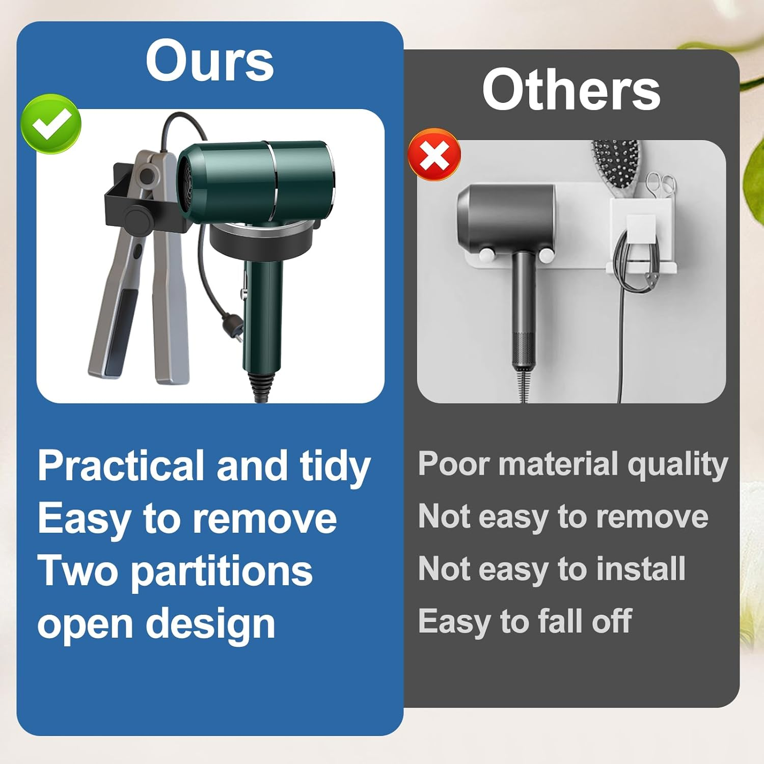 Hair Dryer Holder Wall Mounted Hair Straightener Holder Space Saving Curling Iron Holder Hair Tool Organizer Hairdryer Station Accessories Wall Mounted for Hair Dryer image number 4