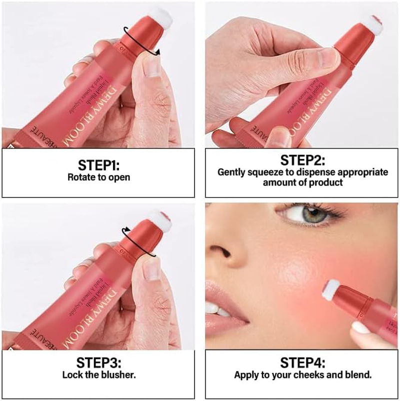 Liquid Blush Wand, Cream Liquid Blush with Cushion Applicator for Cheeks Tint, Long-Wearing Makeup,Natural-Looking, Glow Dewy Finish, Weightless Blendable Liquid Blush Stick (104 Cheery) - 103 Rosa image number 5