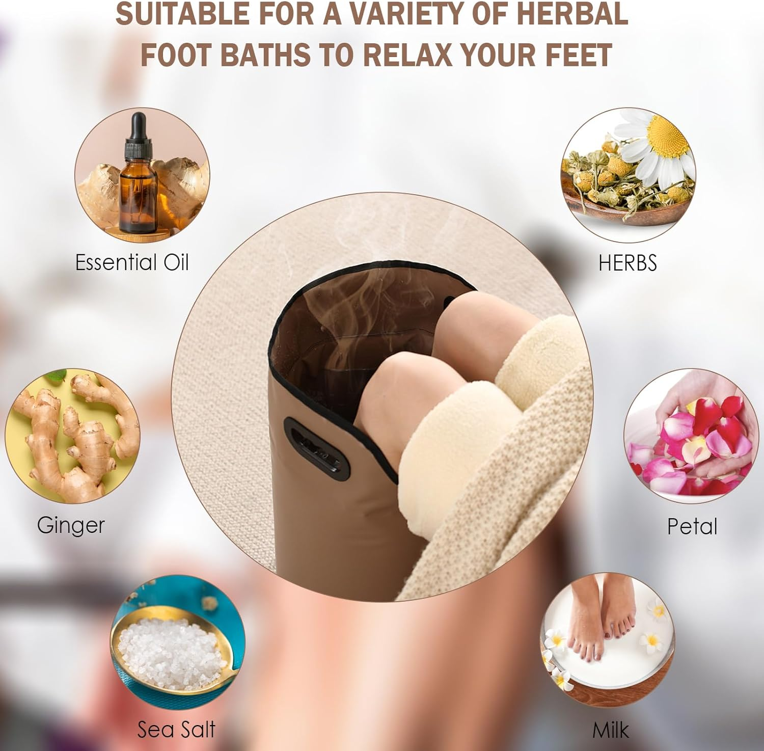 Collapsible Foot Bath Basin with Drainage Hole, Portable Foot Soak Tub with Handles, Travel & Camping Foot Spa Water Bucket image number 1