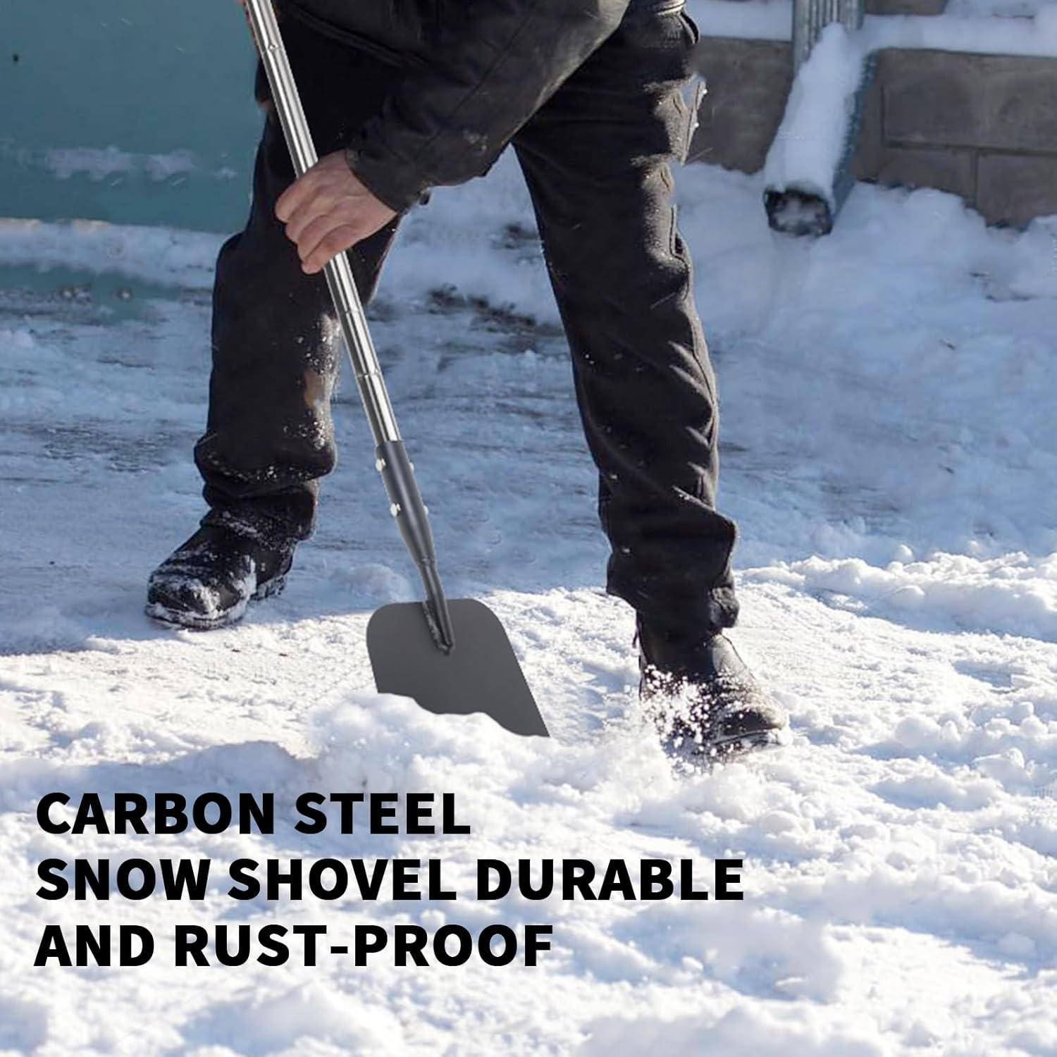 BARAYSTUS Snow Shovel, Sharp Flat Shovel with Adjustable Handle, Carbon Steel Ice Shovel, Multifunctional Cleaning Shovel, Weed Scraper with Handle for Walkway, Driveway image number 3