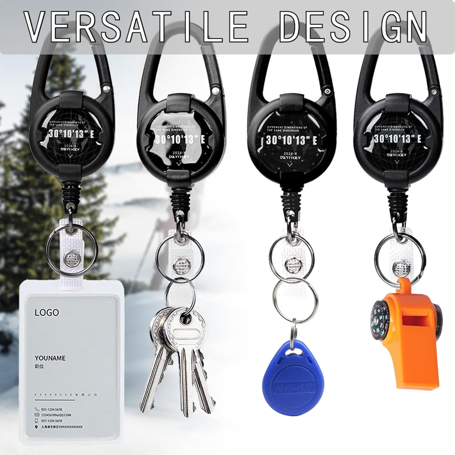 Merrynine Badge Holder 2Pcs, Retractable Keychain Heavy Duty Carabiner, Tactical ID Badge Reel with 80 CM/31.5" Steel Retractable Cord, 2.5 Oz image number 2