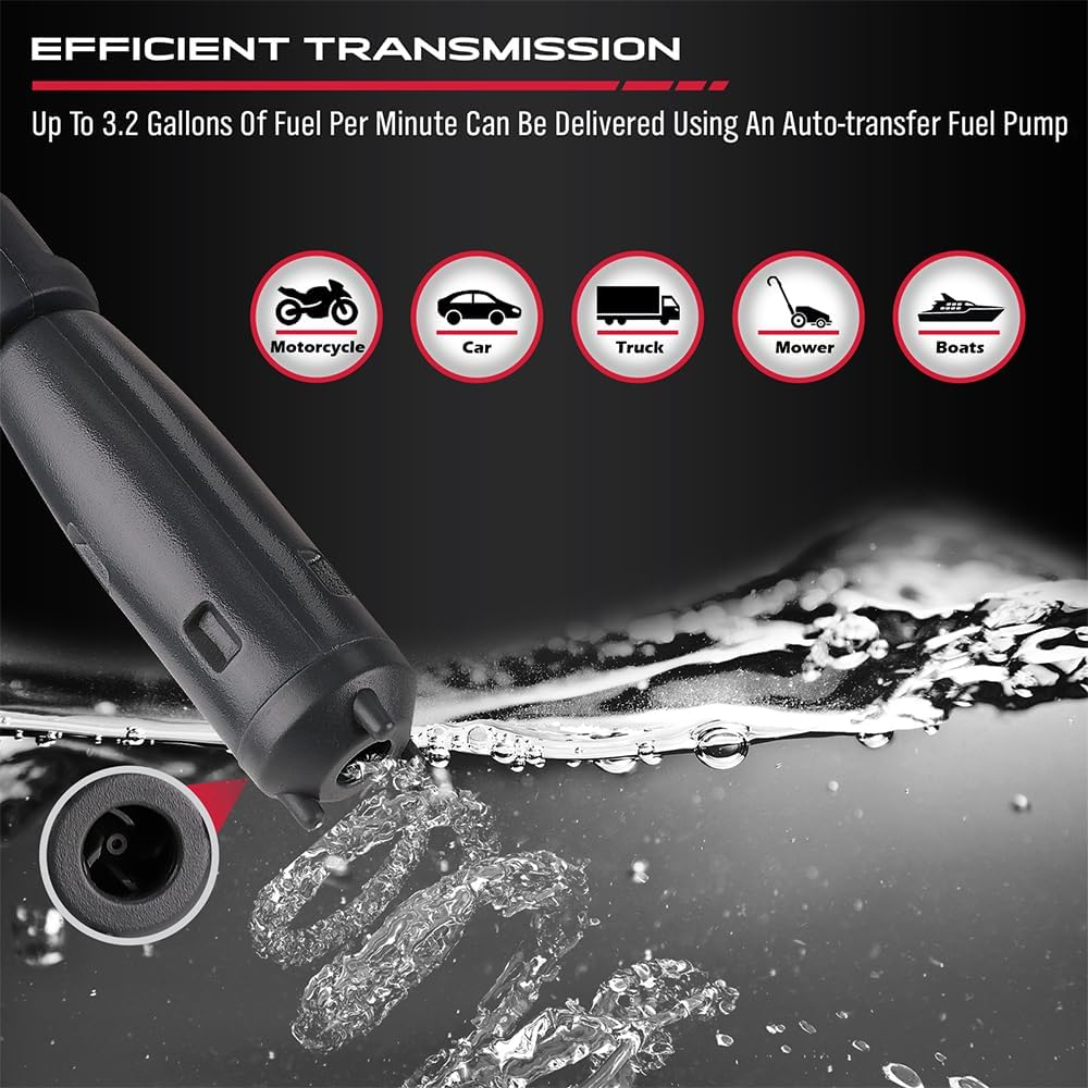 SEDY 4-Piece Automatic Liquid Transfer Pump, Portable Fuel Pump with Auto-Stop Sensor, 3.2 GPM, Strong Suction, Battery Operated, Includes 3 Gas Cap Adapters for Cars, Boats, Lawnmowers, Tractors image number 3