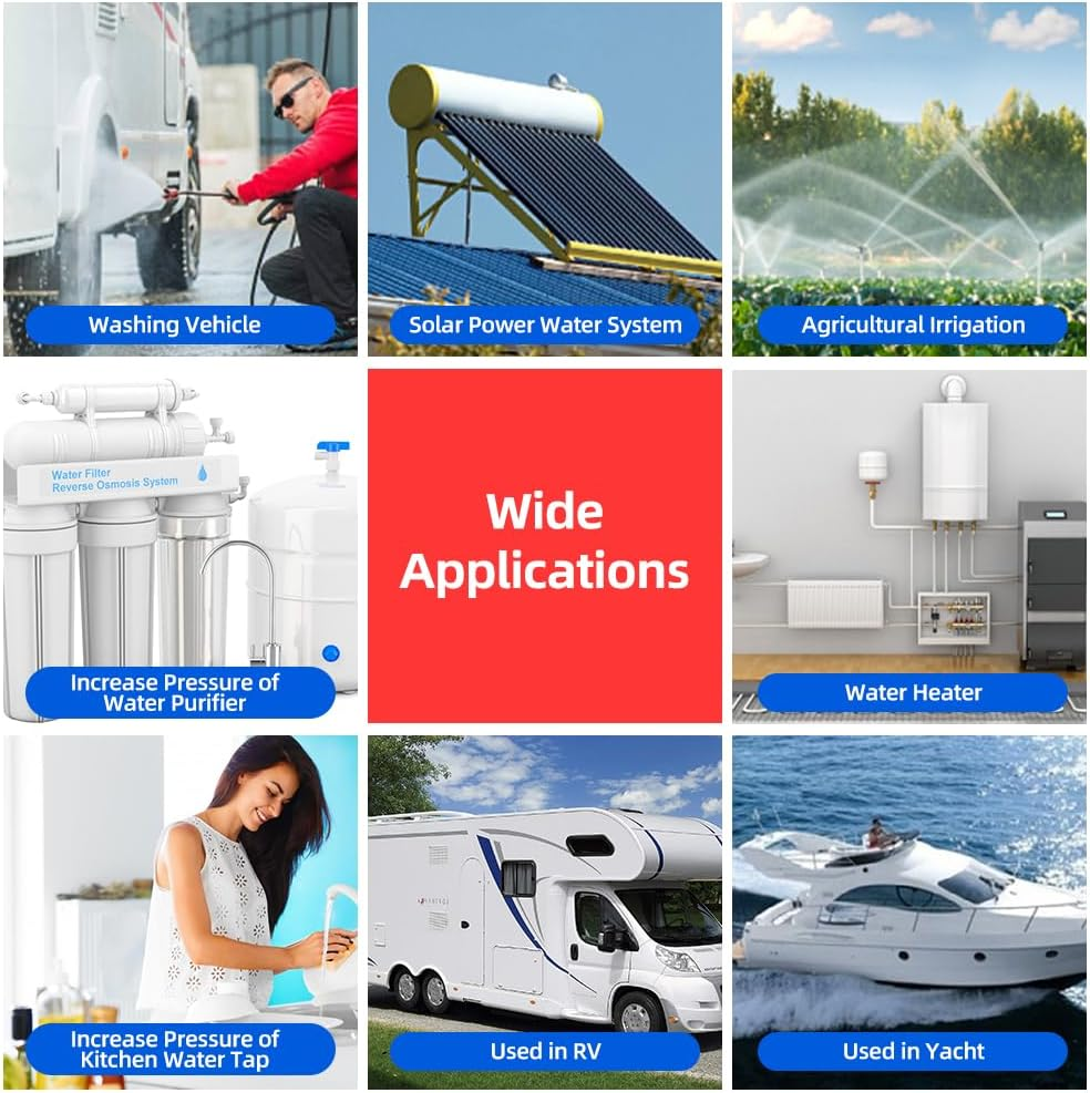 12V Water Pressure Diaphragm Pump 5-Chamber Self-Priming Pump 5.5GPM Water Transfer Pump 70PSI with Water Strainer Hose Fittings for Kitchen Bathroom RV Caravan Yacht Agriculture Garden Hose 12V image number 5