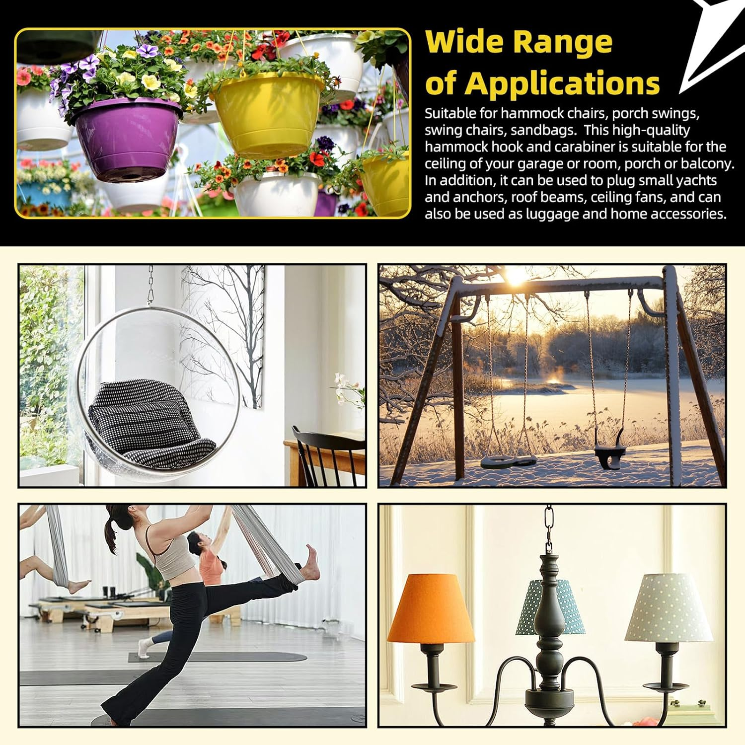 Mardatt 4 Pack M5 304 Stainless Steel Pad Eye Plate U Hooks, Marine Hardware Hook with Screws Anchors, Heavy Duty Ceiling Hooks Pad Eyes Plate, Black image number 4