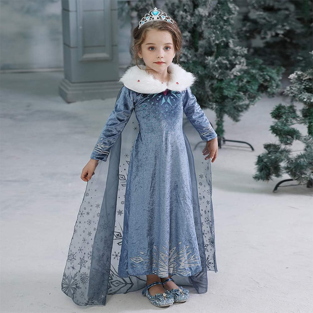FYMNSI Girls Elsa Anna Costume Dress Party Outfit Fancy Dress up Snow Queen Princess Halloween Carnival Cosplay Dress for 2-8 Years image number 6