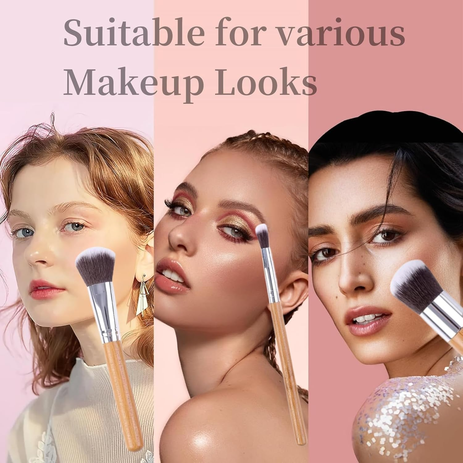 11 Pieces Make up Brushes, Make up Brush Set Bamboo Handle, Synthetic Cosmetics Brush Foundation Powder Blending Blush Concealers Eyeshadow Eyeliner Soft Makeup Brushes Kit with a Portable Bag image number 3