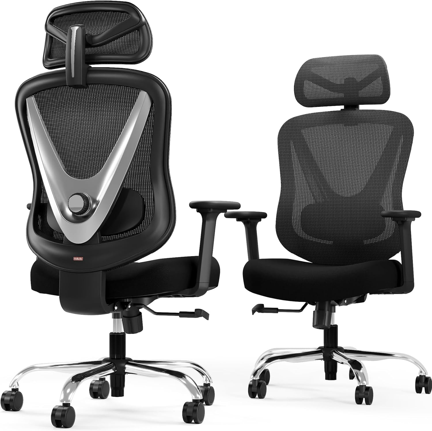 HOLLUDLE Ergonomic Mesh Office Chair - 3D Adjustable Lumbar Support, 3D Armrests, V-Shaped Back | Adjustable Desk Chair for Office & Home, Black image number 3