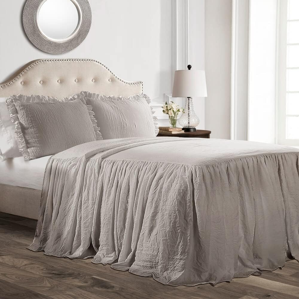 Lush Decor Ruffle Skirt Bedspread 3 Piece Set, King, Neutral - Beige King Bedding - Ruffled Bedspread - Vintage Farmhouse Decor