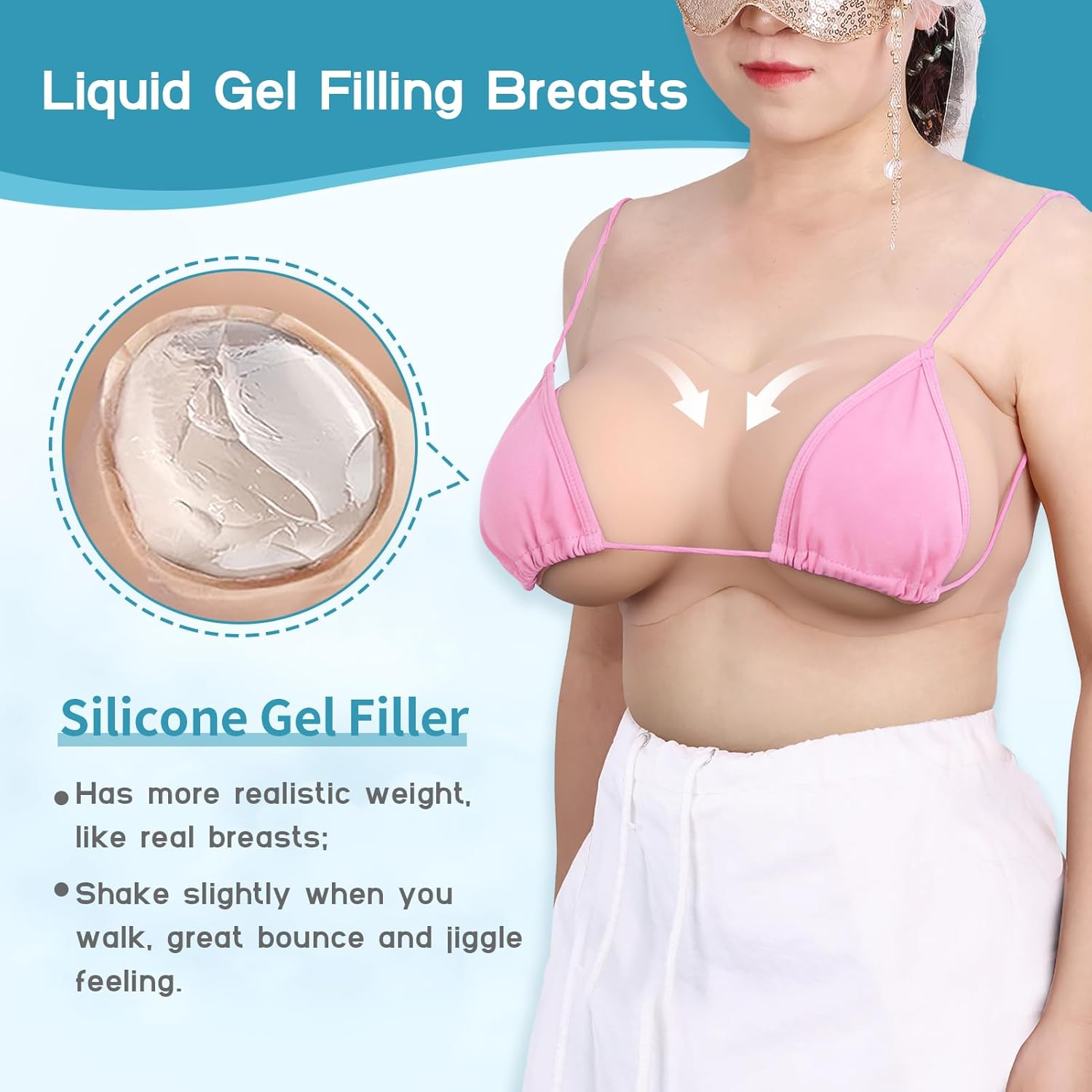 Vnmcry Silicone Breast Shapes Fake Breast Gel Filled Crop Top Women'S Tube with V-Neck Fake Chest for Men Crossdresser Transgender Mastectomy Prosthesis image number 7