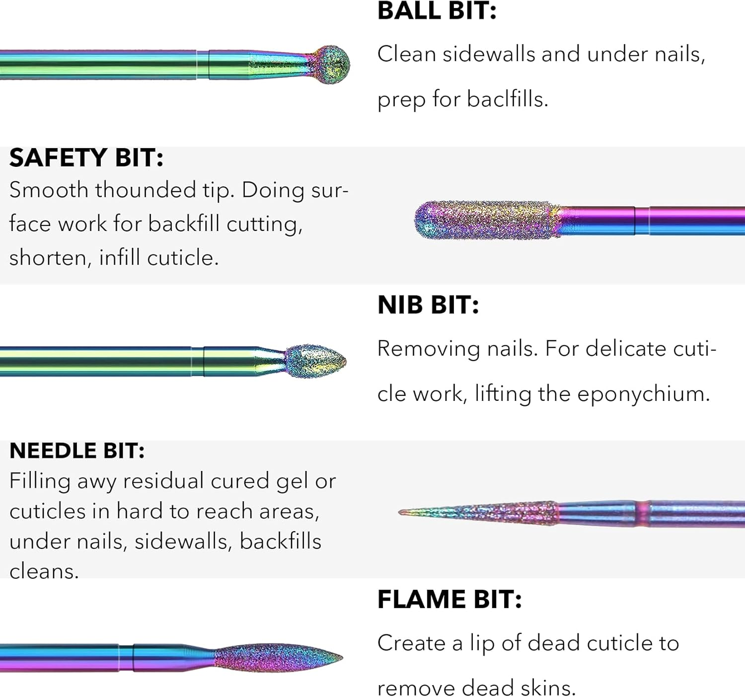 Homeet Pack of 30 Nail Cutter Bits Colourful Diamond Professional Nail Cutter Attachments Removal Gel Acrylic Cuticle Tungsten Carbide Nail Drill for Manicure Pedicure image number 6