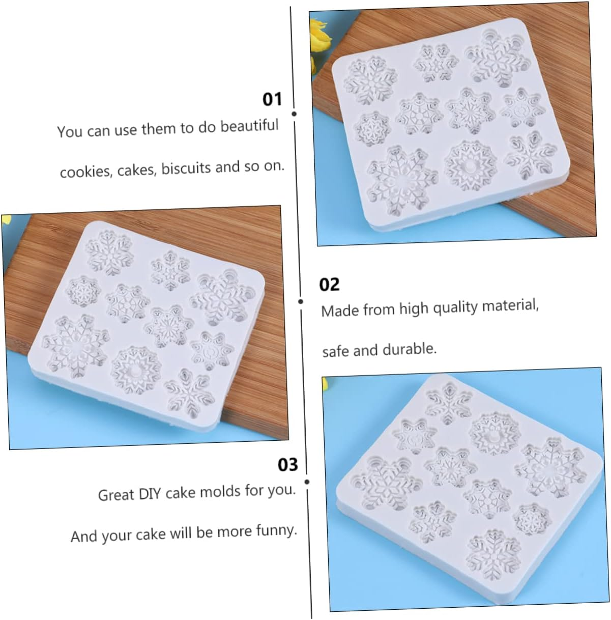 2Pcs Christmas Snowflake Cake Molds DIY Silicone Molds for Cookies Decorations image number 2