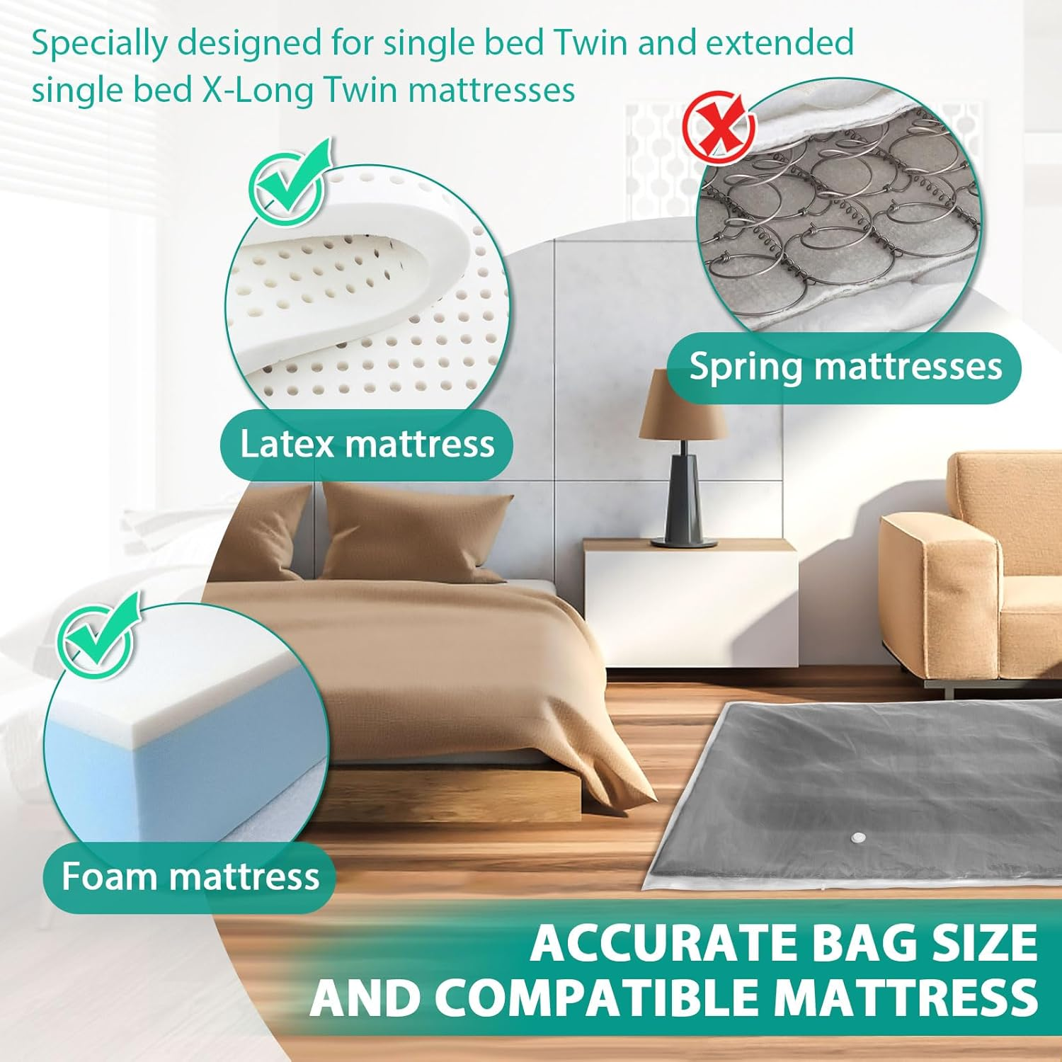 MABCIRY Mattress Vacuum Bag for Moving and Storage, Leakproof Vacuum Seal Mattress Bag, Transparent Vacuum Mattress Storage Bag, Memory Foam Latex Mattress Bag image number 2