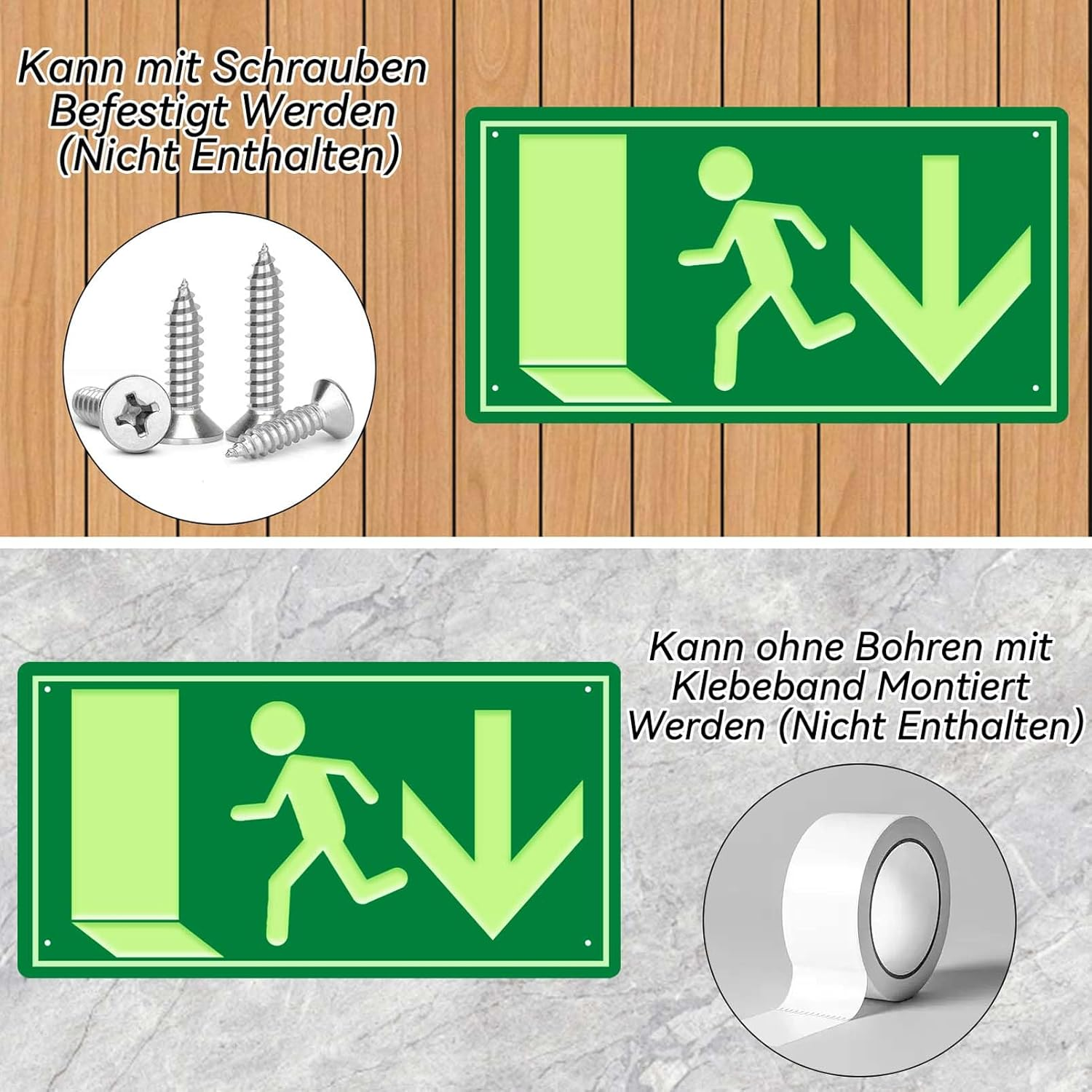 Emergency Exit Sign, Photoluminescent Emergency Exit Sign, Escape Route Signs, Afterglow 300 X 150 Mm, Emergency Exit Signs for Information Sign, Rescue Route, Escape Route, Emergency Exit, Emergency image number 4