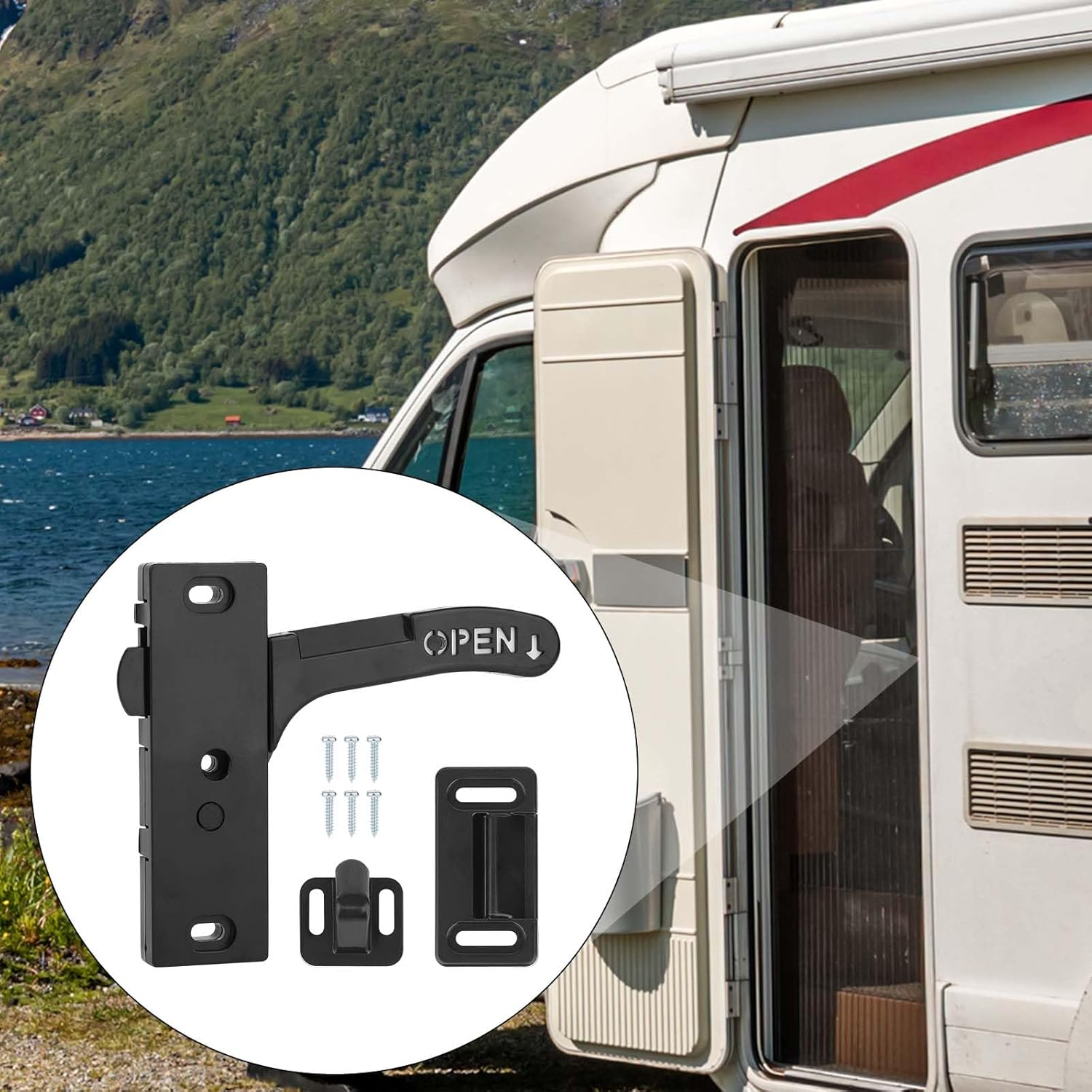 BOXOB 3Pcs Screen Door Latch Replacement Kit, RV Screen Door Handle Latch with 6 Mounting Screws for Motorhome, RV Camper, Travel Trailer (Right Hand) image number 5