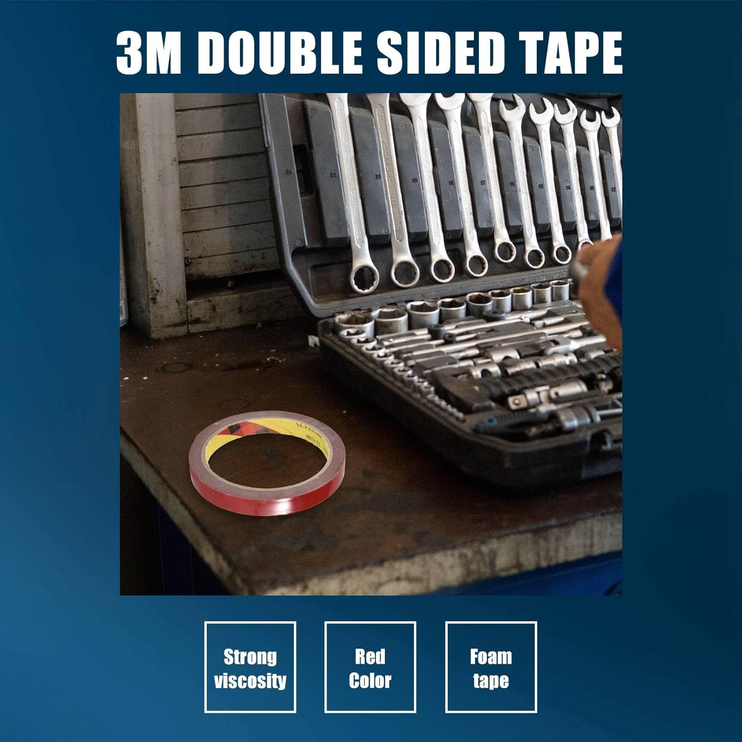 Strong Permanent Double Sided Super Sticky Foam Tape Roll for Vehicle Car, Red 12MM* image number 2