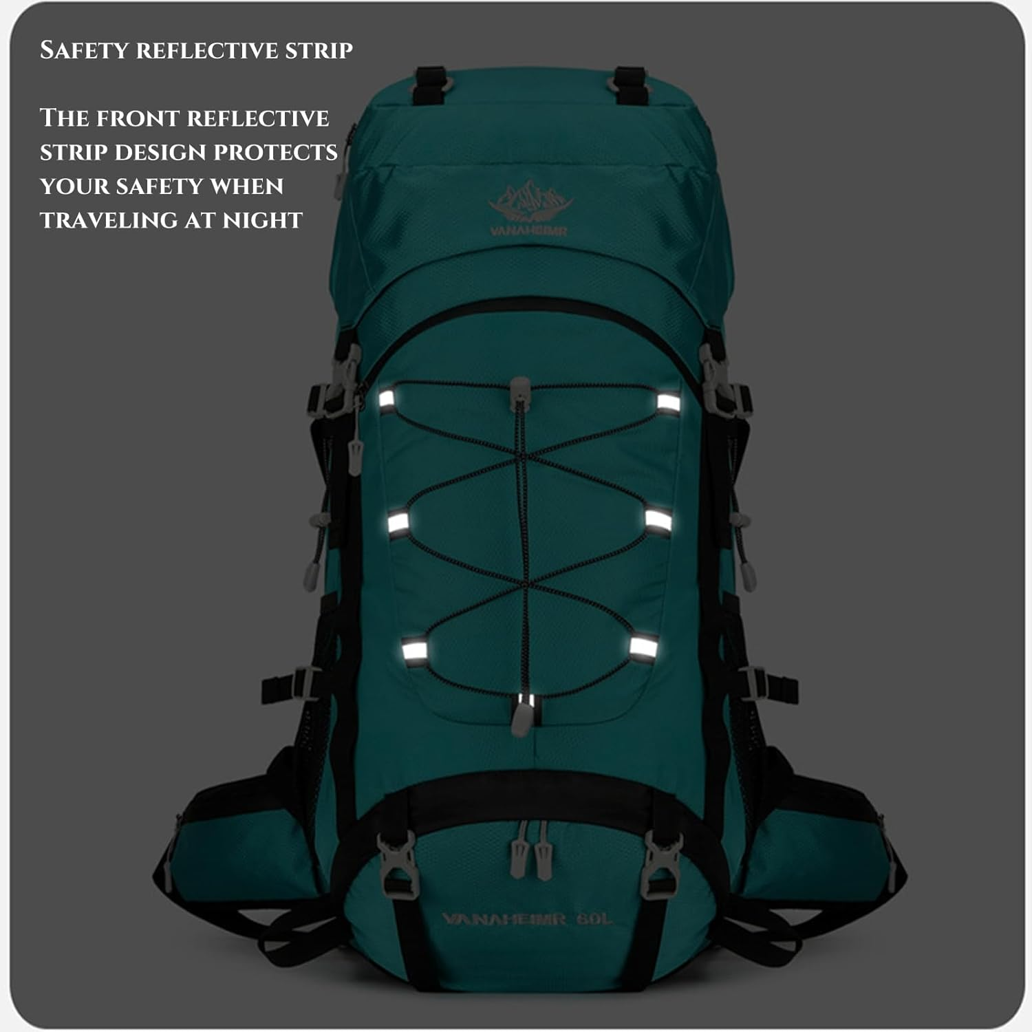 Xcjump 60L Hiking Backpack Water Resistant Outdoor Sports Travel Daypack Bag Lightweight Bag with Rain Coverfor Women Men Mountaineering Camping Tourism image number 3