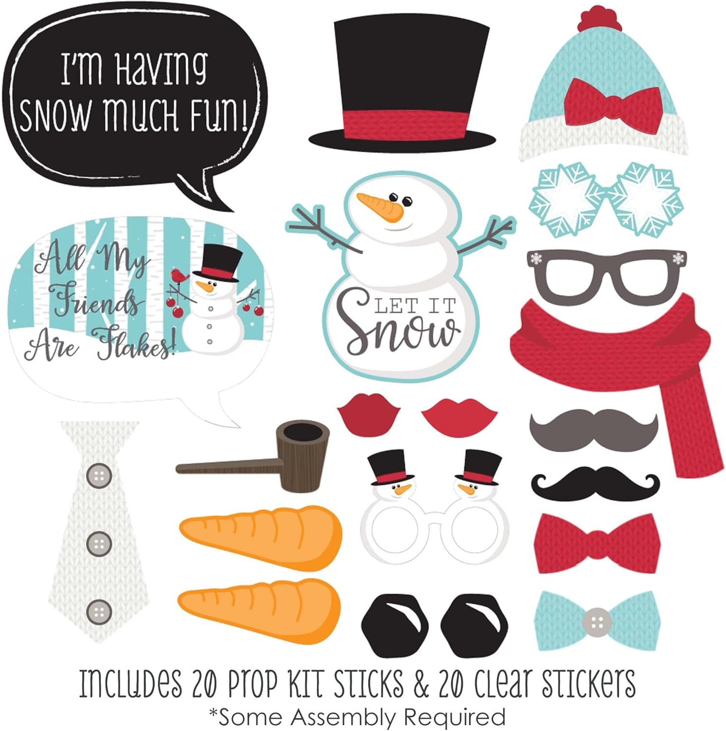 Big Dot of Happiness Let It Snow - Snowman Christmas - Holiday Photo Booth Props Kit - 20 Count image number 2
