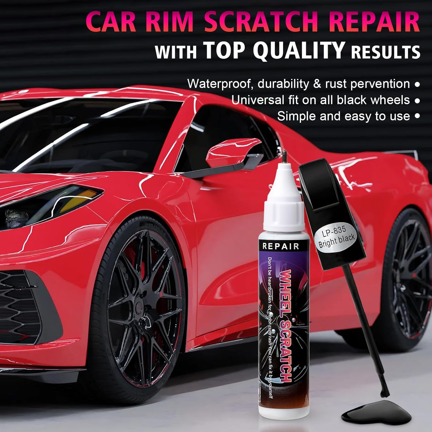 Gloss Black Car Rim Touch up Paint, Quick and Easy Wheel Scratch Repair, Car Wheel Scratch Repair Touch up Paint Pen, Universal Color Black Wheel Paint image number 4