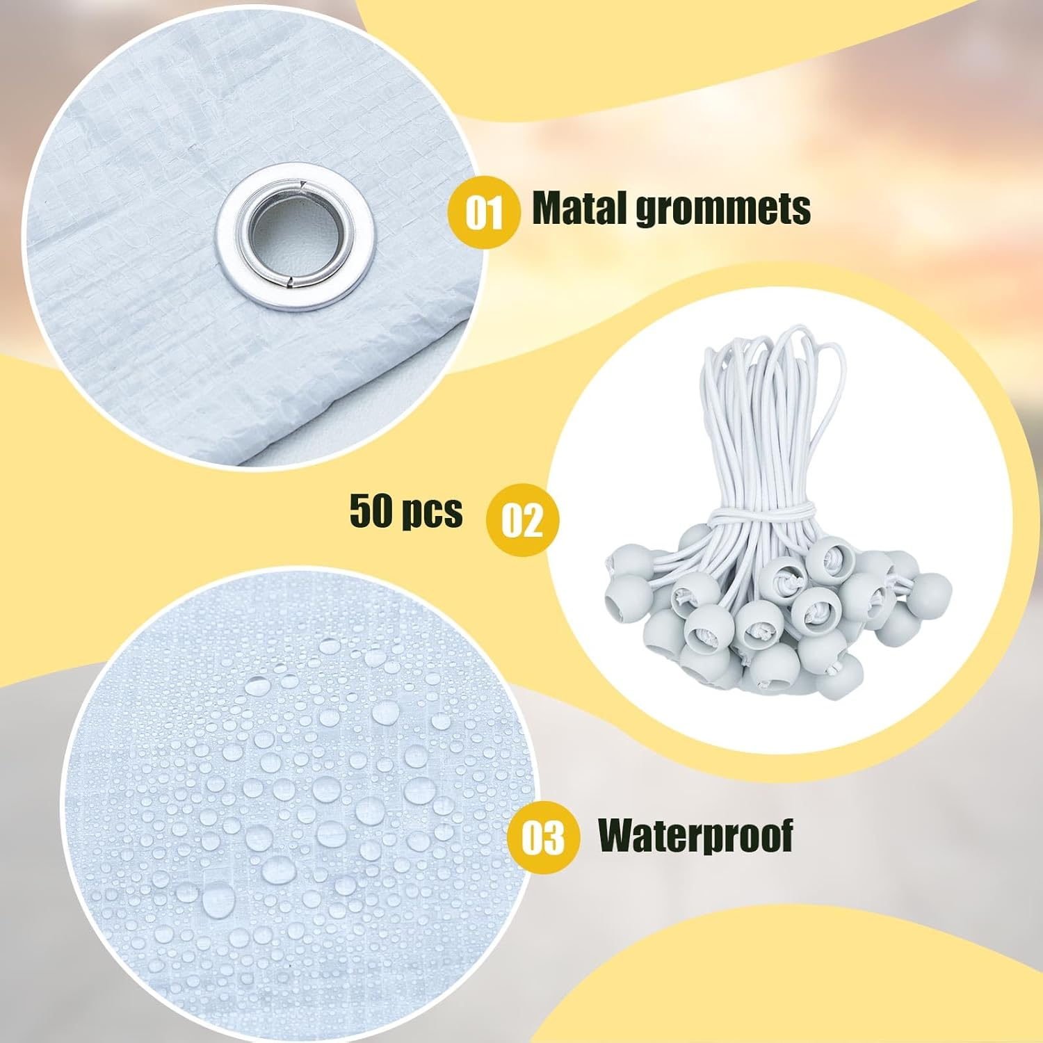 Wesnoy Heavy Duty Carport Canopy Waterproof Canopy Cover Garage Car Shelter Tarp Tent for Car Canopy Replacement Cover with 50 Ball Bungees, Only Top Cover, Frame Is Not Included image number 4