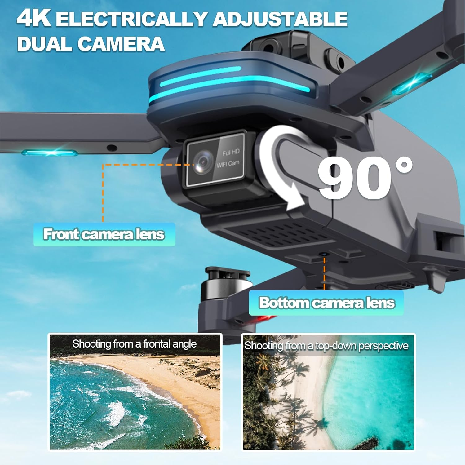 Foldable Drone with 1080P Electrically Adjustable Dual Camera for Beginner, Brushless RC Quadcopter with Altitude Hold, Carring Case, Headless Mode, One Key Take Off/Land, Obstacle Avoidance image number 2