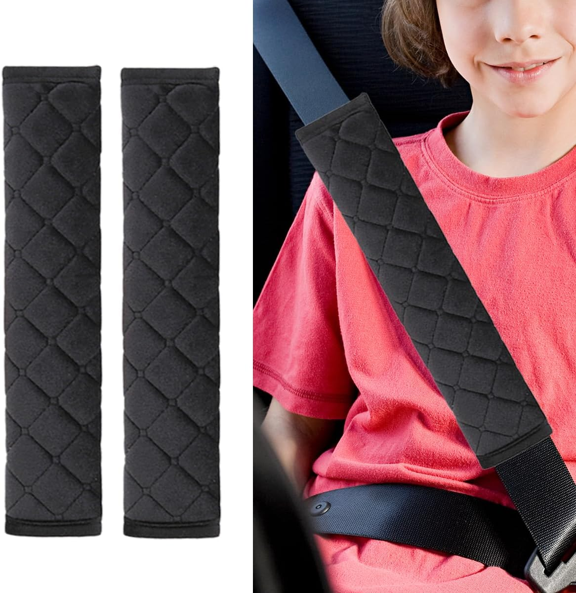 2PCS Universal Car Seatbelt Pad Cover, Long Crystal Velvet Shoulder Cover Kit for Adults and Children, Helps Avoid Friction on Shoulder and Neck, Fits All Cars and Packs