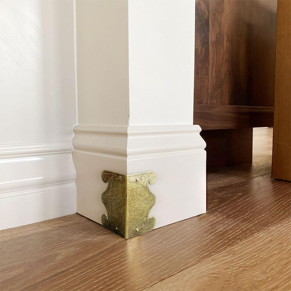 Skiffers Baseboard Corner Protectors, Skiffer Skirting Board Corner Protector, Solid Brass Skirting Board Corner Protectors, Vintage Metal Corner Protector Decorative Protector Cover (Bronze, 12PCS) image number 3