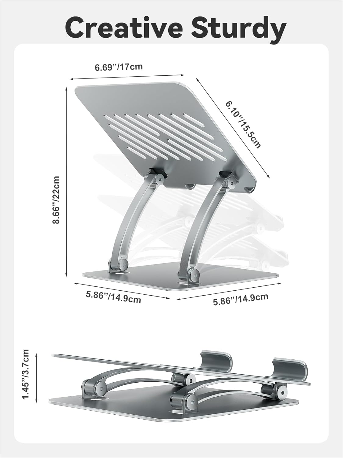 Tounee Tablet Stand for Ipad, Dual Rod Support Portable Monitor Stand Adjustable Aluminum Desktop Tablet Holder for Computer Desk Office Kindle Stand 2024 Ipad 4-16.5" -Silver