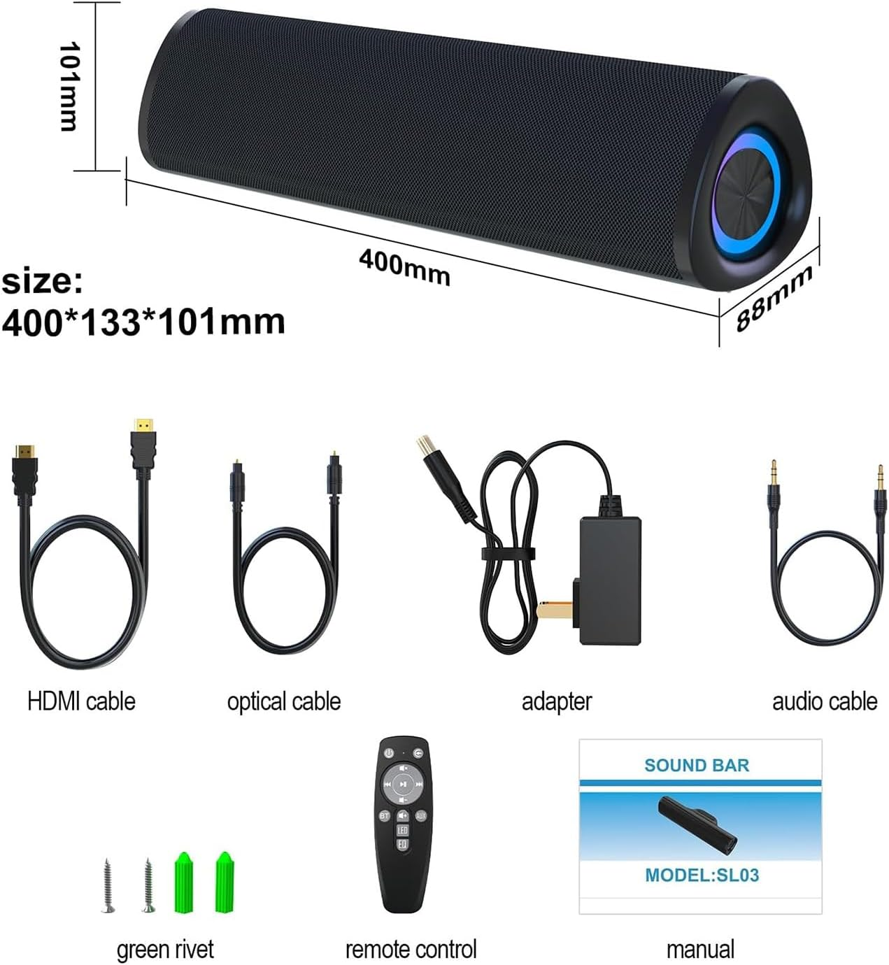 Sound Bar for Smart TV, Surround Sound System for Tvs &ndash; 50W Bluetooth Soundbar with Bluetooth, ARC, Optical, and AUX Connectivity, Remote Control, Wall-Mountable, Compatible with TV, PC, and Phone image number 6