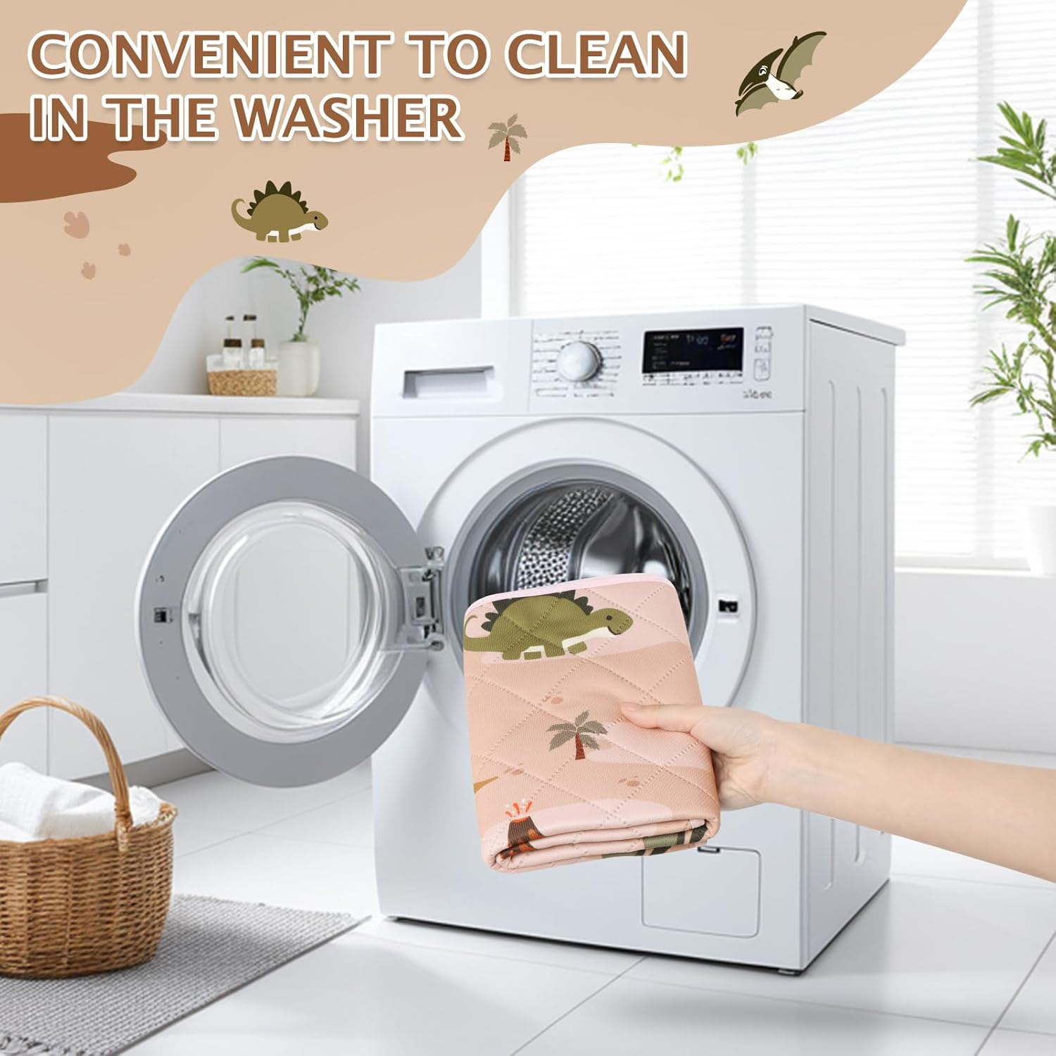 BVAGSS Washable Pee Pads for Dogs, 2 Pack Reusable Leakproof Puppy Wee Wee Pad, Non-Slip Waterproof Pet Training Pads, Super Absorbent Whelping Pads XH081 (90X60Cm,Pink Dinosaur) image number 5