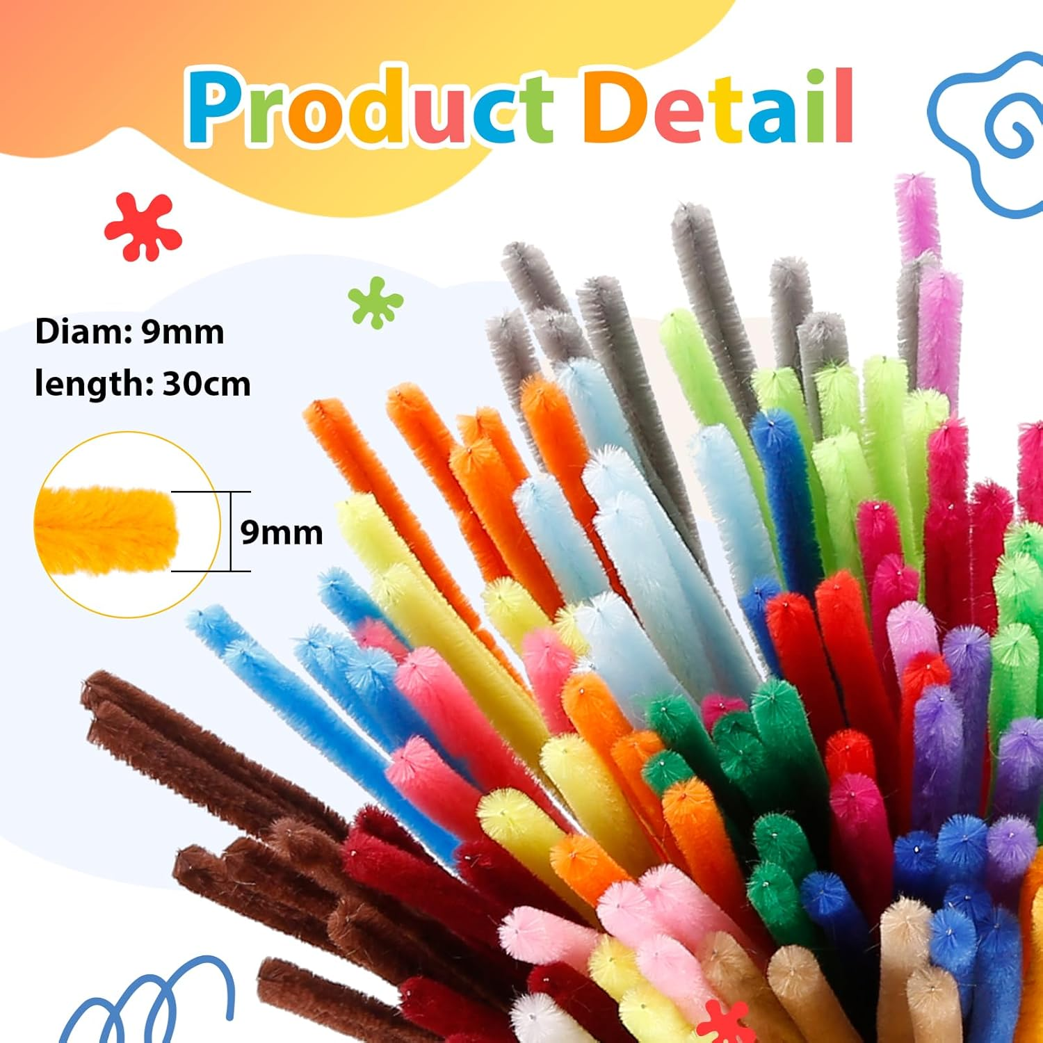 Caydo 200 Pieces Extra Thick Pipe Cleaners Craft Supplies 20 Colors Chenille Stems for Kids Craft Projects and Decoration (9 Mm X 30Cm) image number 1