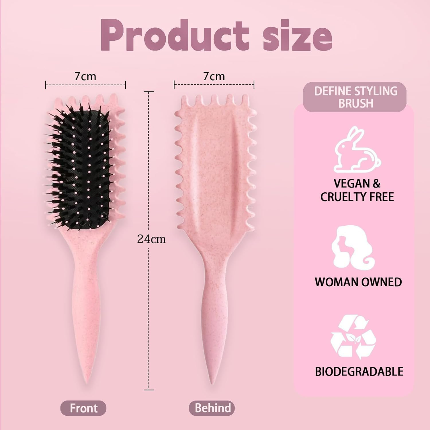 Curl Defining Brush, Curl Define Styling Brush, Hair Brush for Combing and Shaping Men'S and Women'S Curls to Reduce Pulling, Nylon Bristles, Curl Enhancing, Unisex (Pink, 24 Cm) image number 6