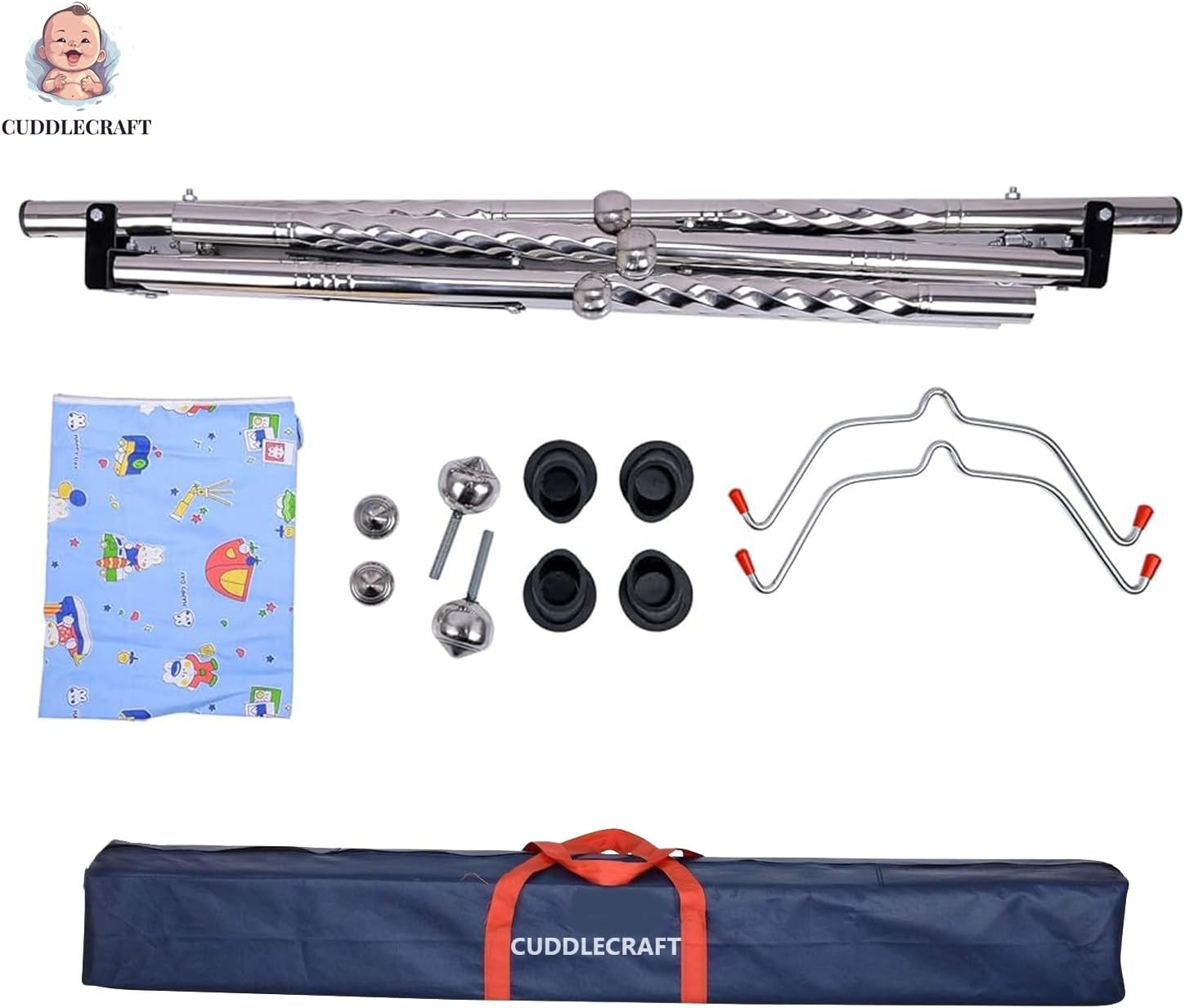 Cuddlecraft New Born Baby Stainless Steel Foldable Baby Cradle/Baby Swing/Baby Jhula/Ghodiyu with Cotton Hammock Cloth. (Black) image number 1