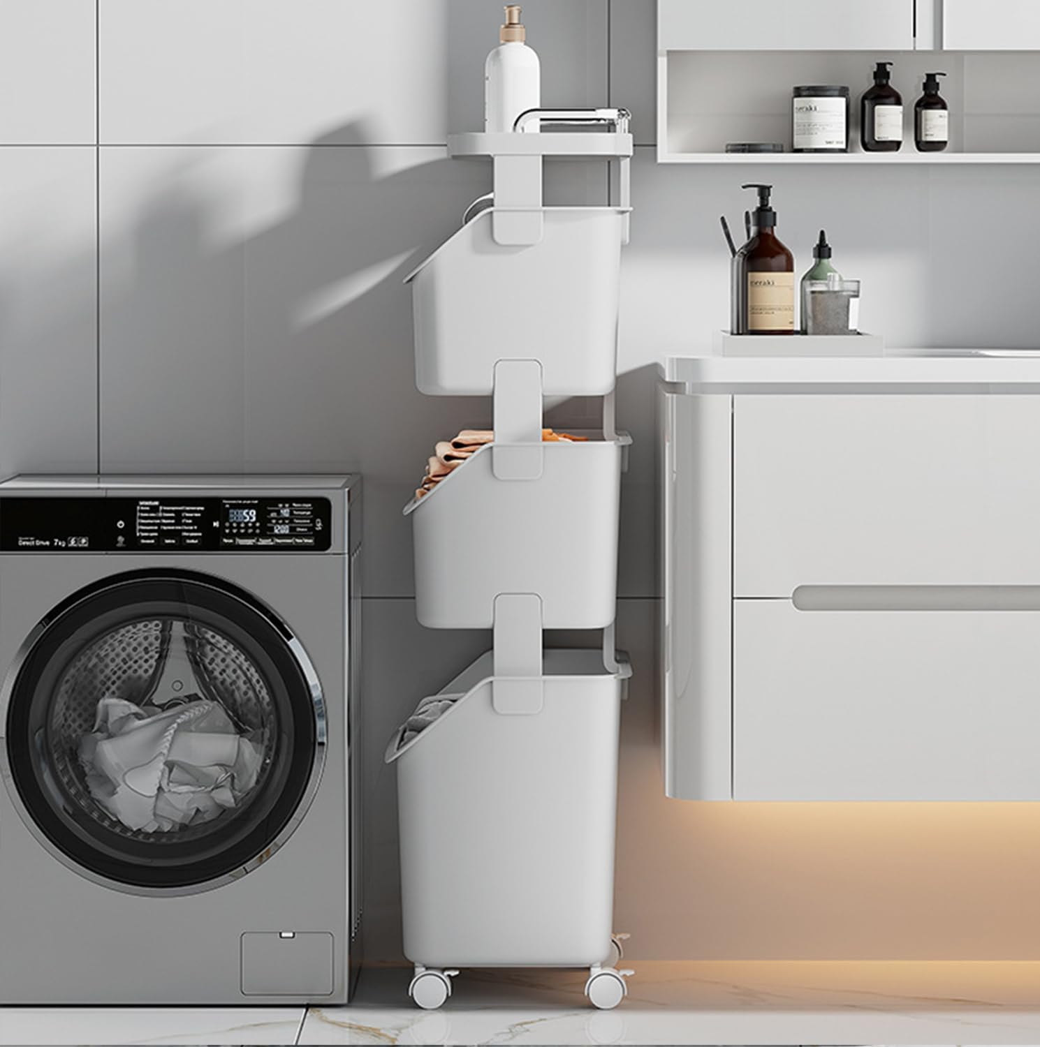 Rolling Laundry Hamper Cart with Wheels, Clothes - Holding Baskets Paired with a Clothes Hamper Featuring Convenient Portable Storage Baskets (2-Tier)