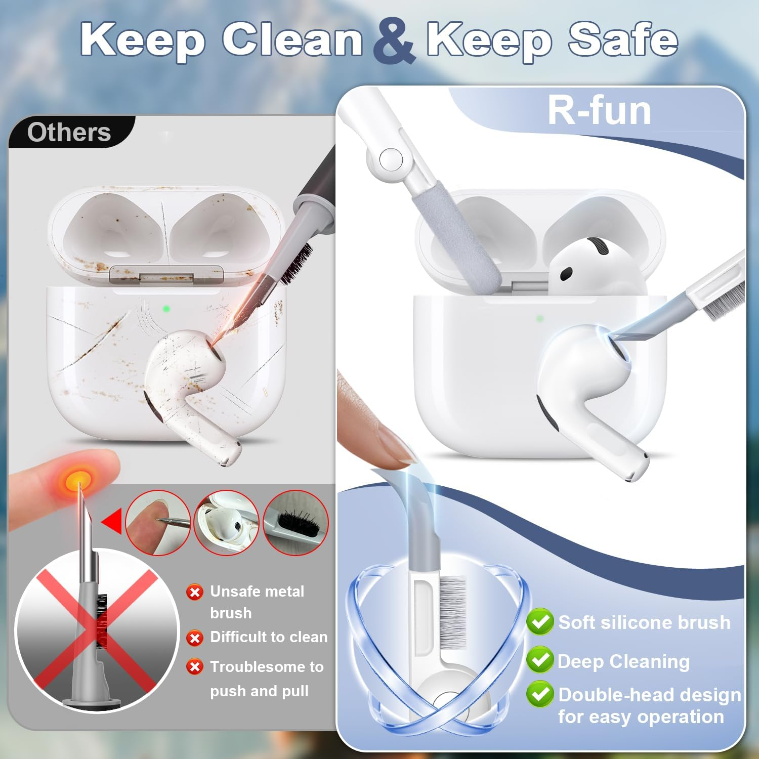 R-Fun for Airpods 4 Generation Case,Soft Leather Drop Protection Cover for Men and Women with Lanyard and Cleaner Kit, Compatible with Apple Latest Airpods 4Th Gen(Usb-C)(2024)-Orange - Black image number 4