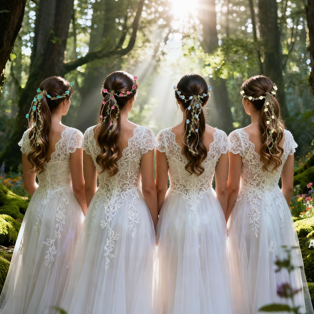 Flower Crown Headband, Festival Flower Headband, Floral Hair Wreath, Artificial Flowers, Female, Set of 4