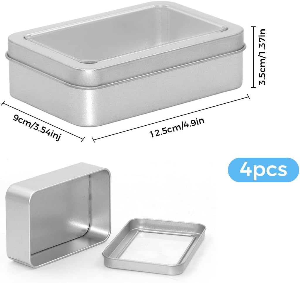 Rairsky Storage Box Silver Metal Rectangular Rustproof Pack of 4 Tins for Sweets Gifts image number 6