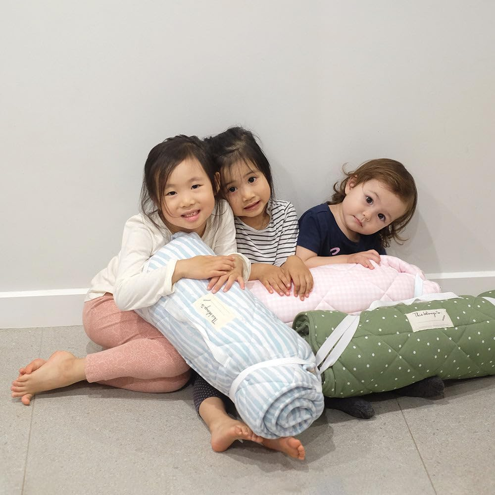 Living Textiles Deluxe Nursery Nap Mat - 100% Cotton Quilted Mat, Removable Blanket & Pillow, Rolls Compactly, Secure Elastic Loops, Machine Washable, Perfect for Daycare & Preschool (Forest Retreat)