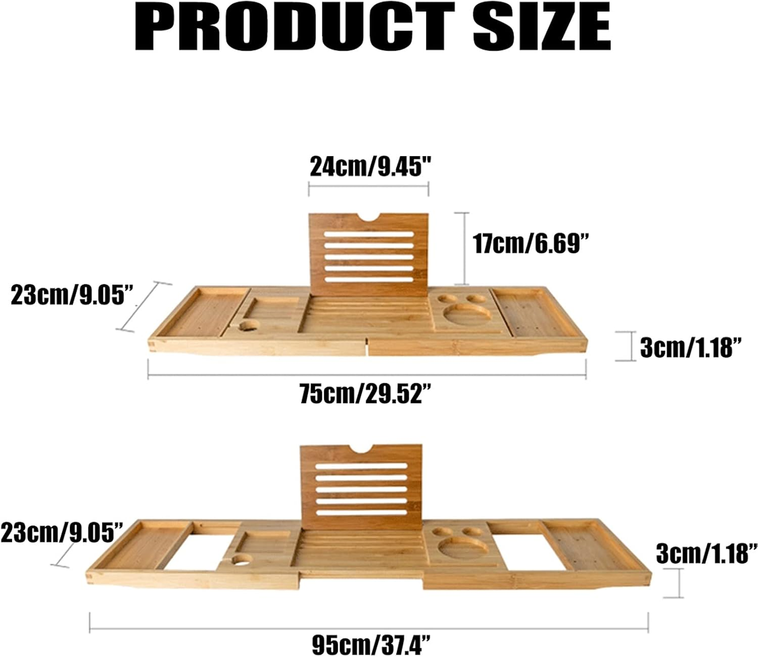 95 * 23 * 3Cm Yellow Bathroom Accessories Storage Shelf Rack Extendable MDF Bath Caddy Adjustable Home MDF Bath Tray image number 3