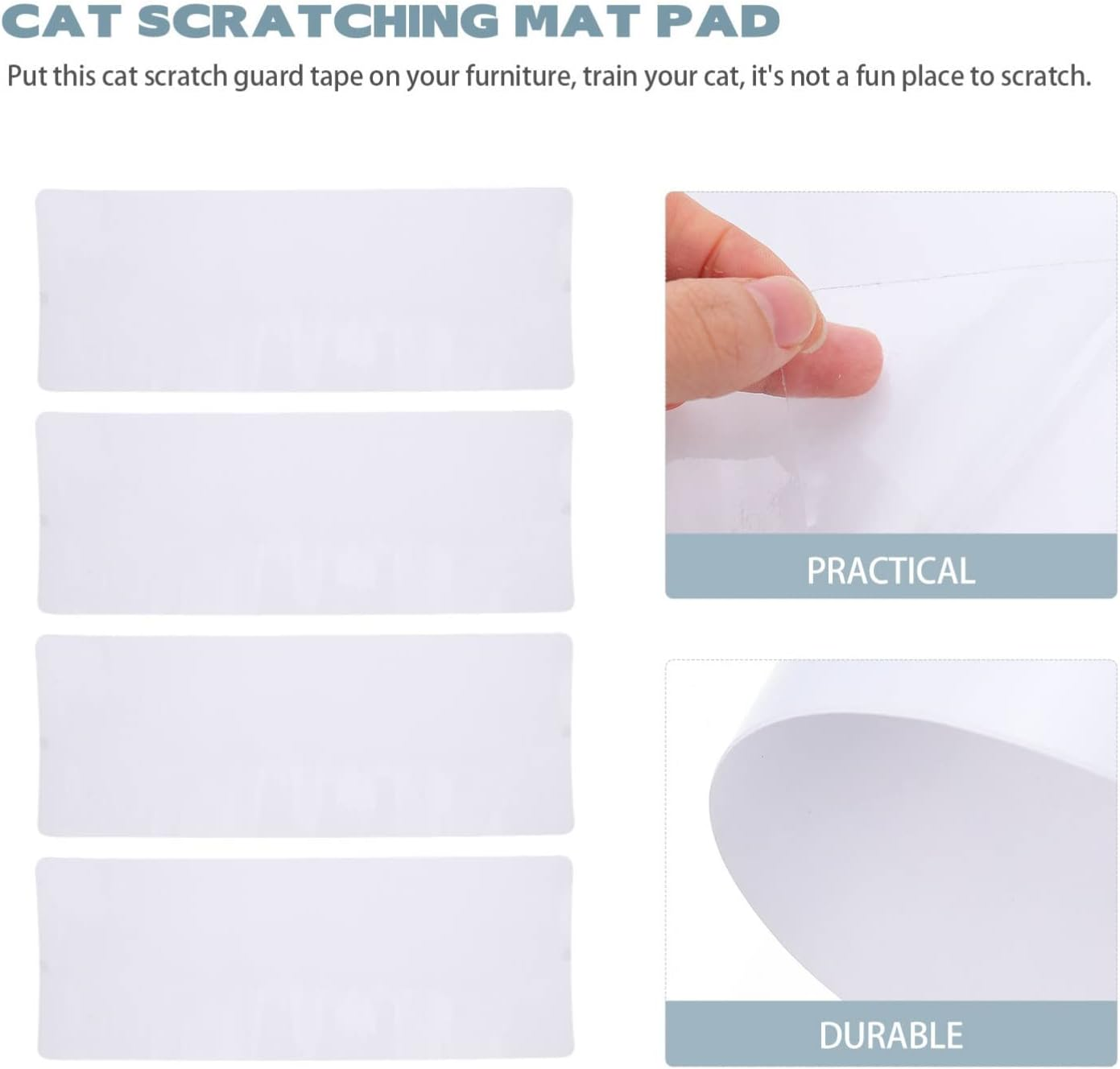 Mipcase Cat Scratch Furniture Protector : 4 Pcs Plastic Couch Protector from Cat Claws Self-Adhesive Kitten Scratch Pad for Home, 18.86X5.50X0.04Inch (White)