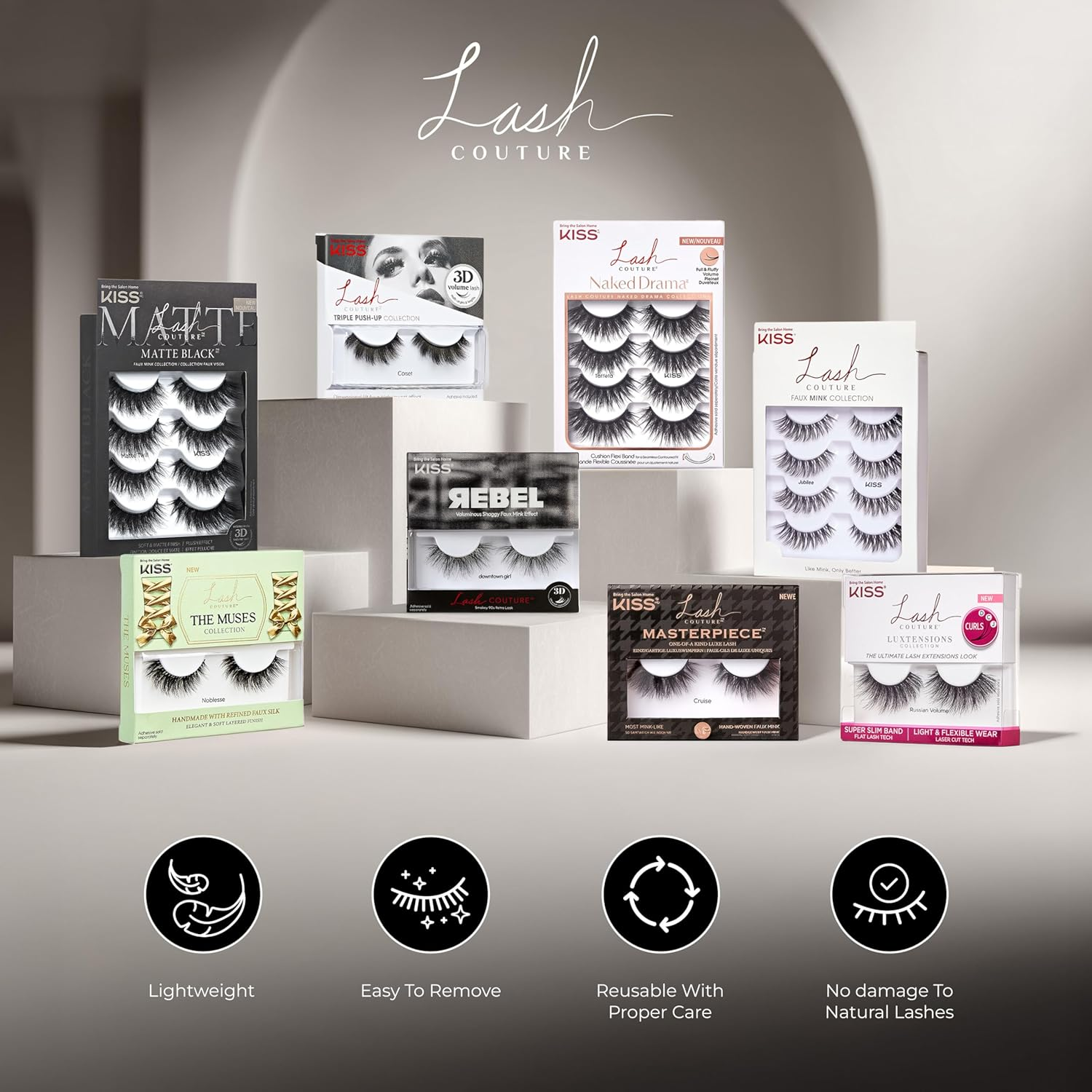 KISS Lash Couture Naked Drama Collection Multipack, Full & Fluffy Volume 3D Faux Mink False Eyelashes, Cushion Flexi Band & Split-Tip Technology, Reusable, Contact Lens Friendly, Style Ruffle, 4 Pairs image number 2