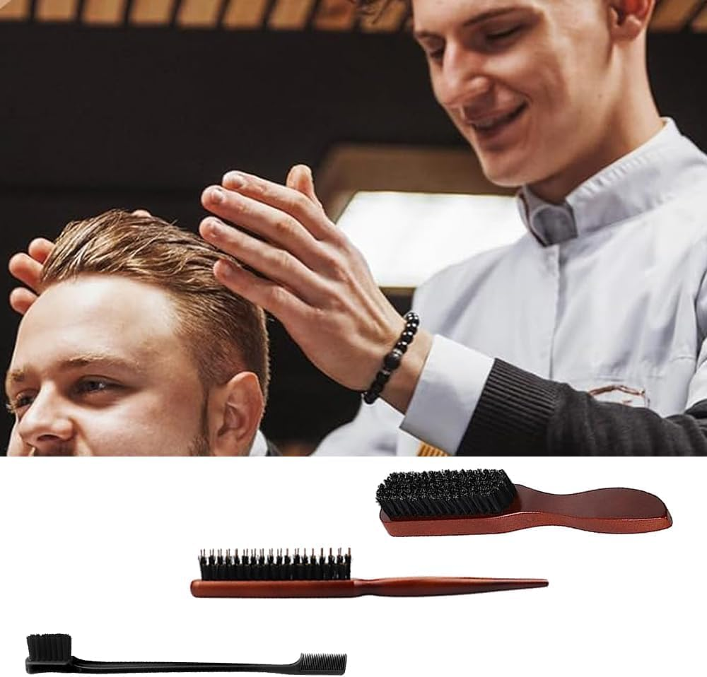 Bristle Hair Brush Set - 3Pcs Boar Bristle Slick Back, Teasing, and Soft round Brush for Hair Styling image number 1