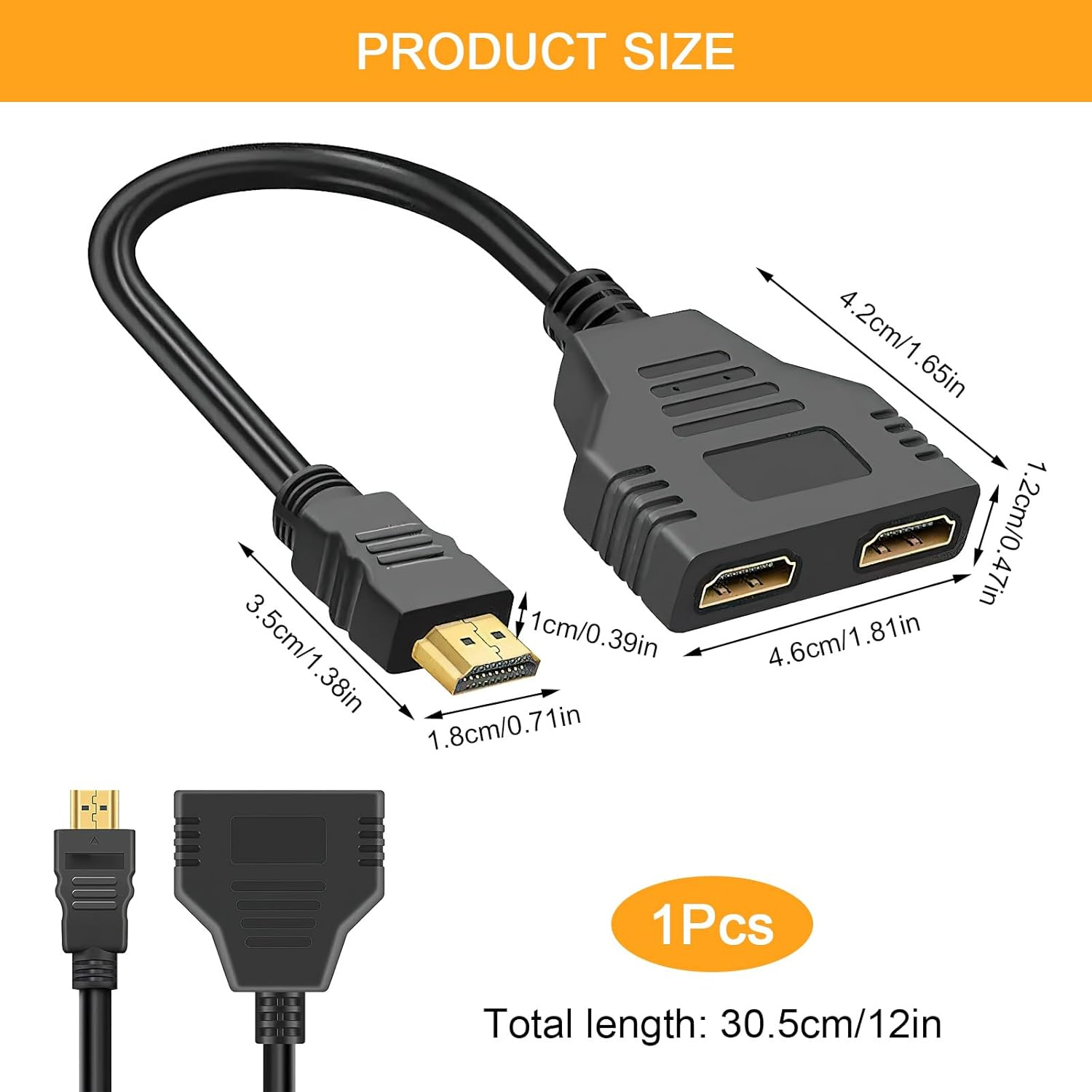 TNSLAND HDMI Splitter 1 in 2 Out Cable Supports Two Tvs Simultaneously HDMI Adapter 2 Monitors Simultaneously HDMI Cable Splitter HDMI for LCD Monitor HDTV HD LED and Projectors image number 2