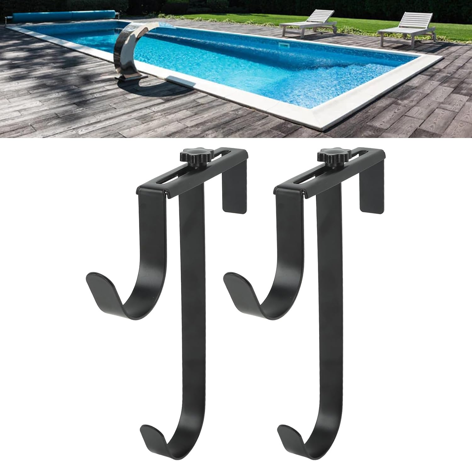 Omabeta 2PCS Pool Pole Hooks for 1-4.5" Pool Fences and Walls, Adjustable Width for Swimming Pool,8.9X7.1 Telescopic Poles Brushes Garden Tools,Heavy Duty Garage Utility Hook for Hose Hanging image number 6